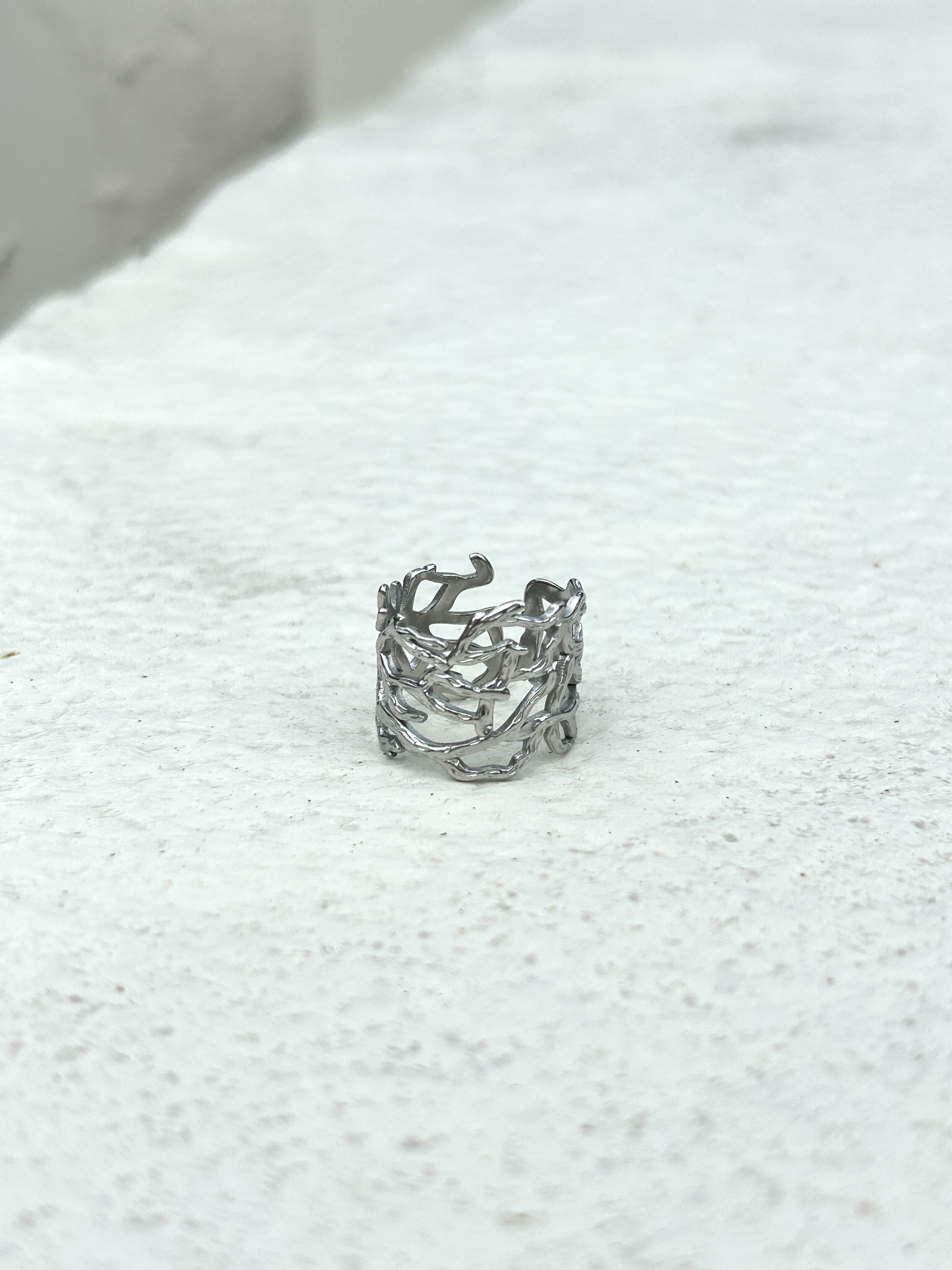 Silver branch cutout ring
