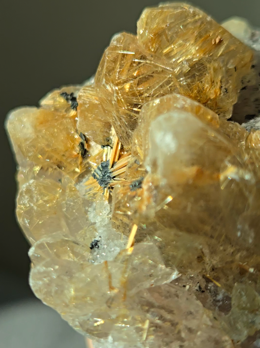 Golden starburst black hematite flower rutile quartz - RT1432