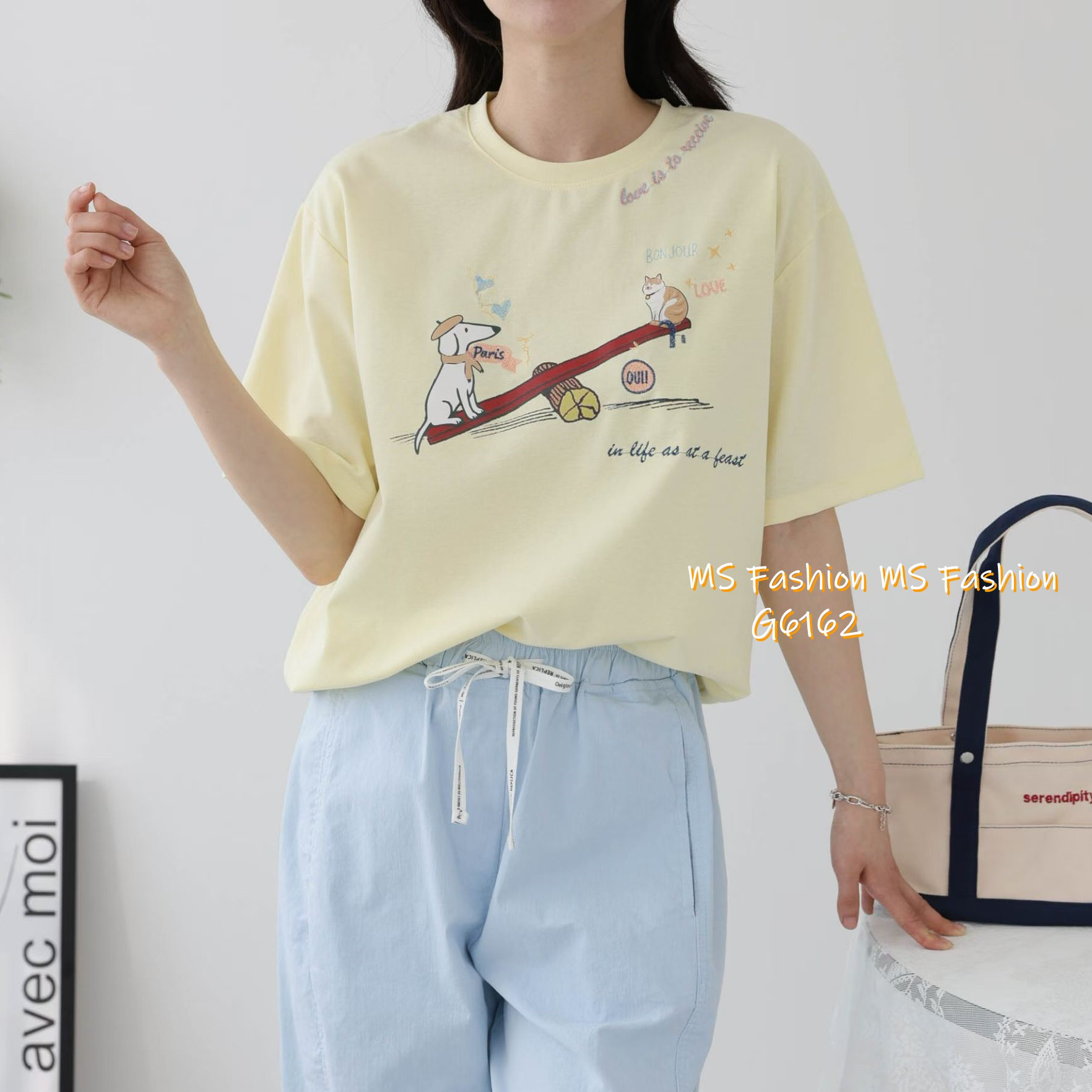 G6162 韓國🇰🇷靚料可愛貓狗圖案top