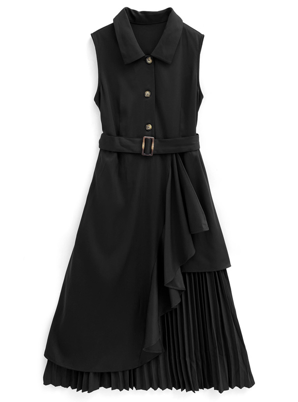 繫帶拼接雙層連身裙 [pu35]