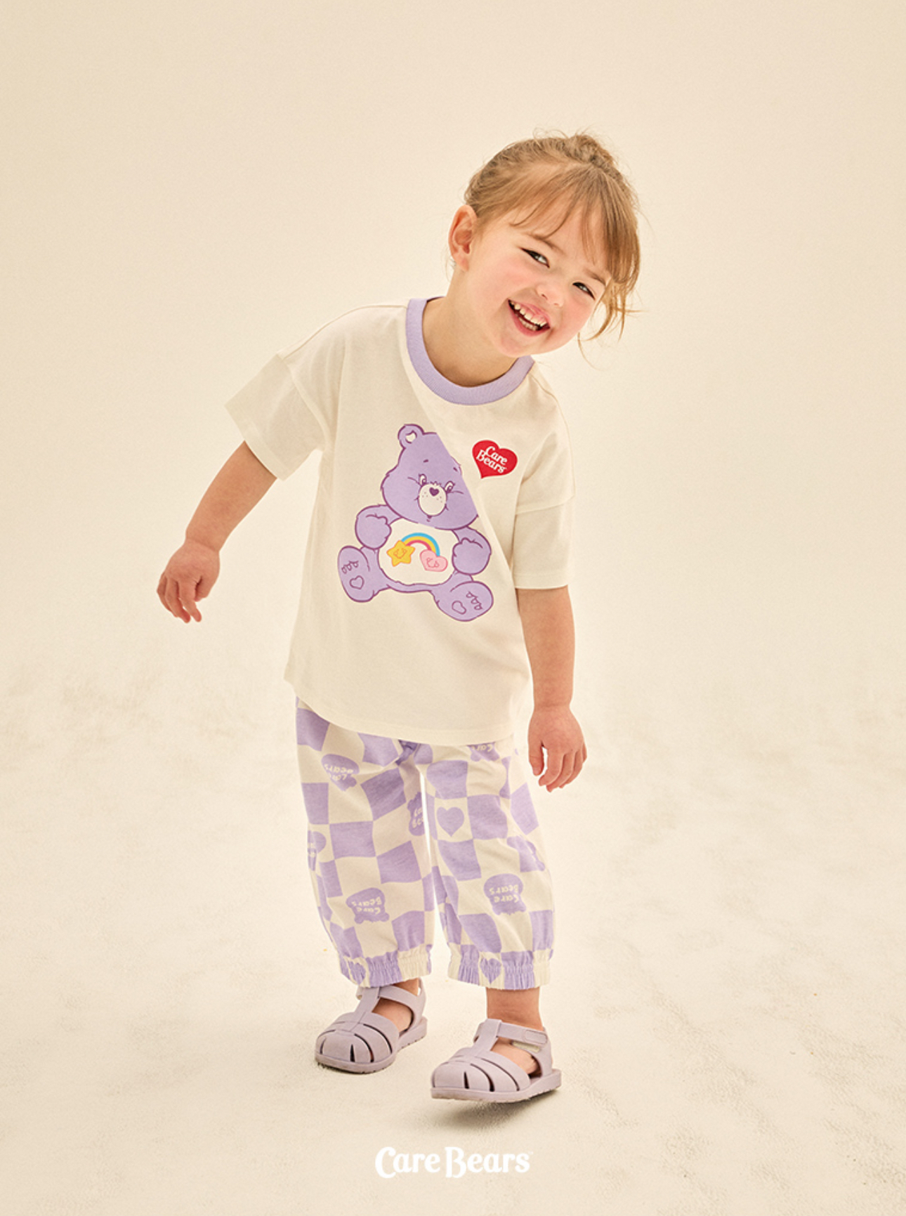 ☀️預訂 韓國直送☀️🇰🇷正版Care Bears兩色幸運朋友小熊印花棋盤格紋上下套裝