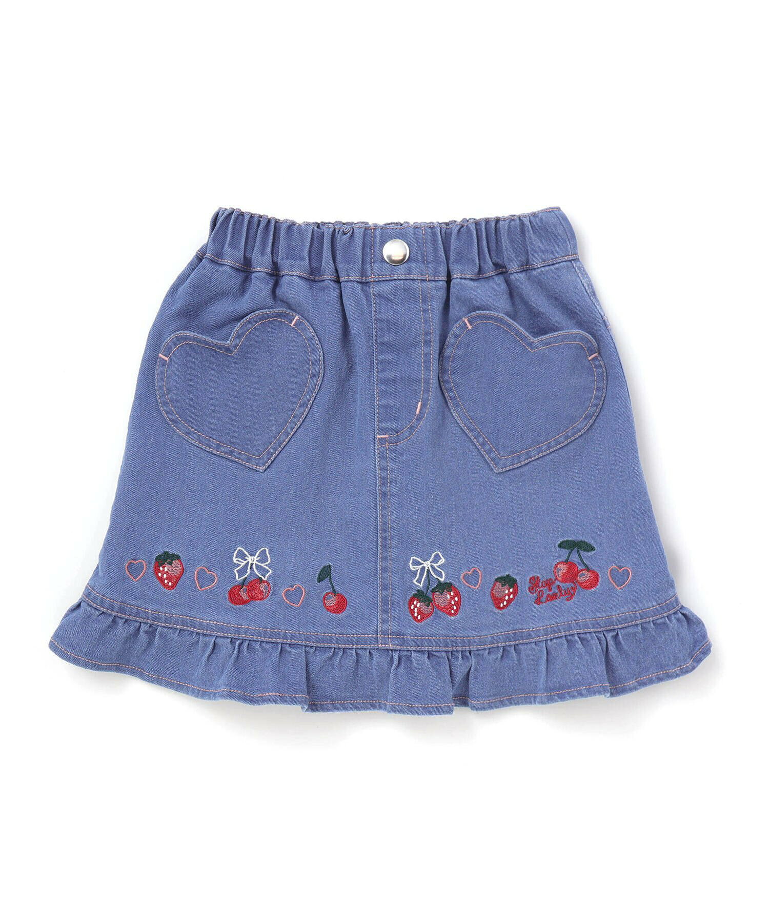 🆕【⭐訂購⭐】🌀 🇯🇵 日本直送 草莓櫻桃刺繡 心型口袋 荷葉邊 牛仔裙(短褲內襯)［2款選］🌀 [ELJA-0038][261104]