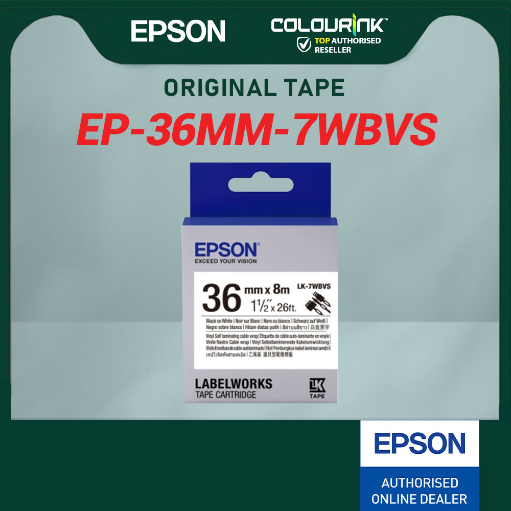 EPSON Original 24mm 36mm Vinyl Self Lami Wrap Tape 6WBVS 7WBVS Black on White Cable Wire Label LW-Z700FK LW-Z900FK