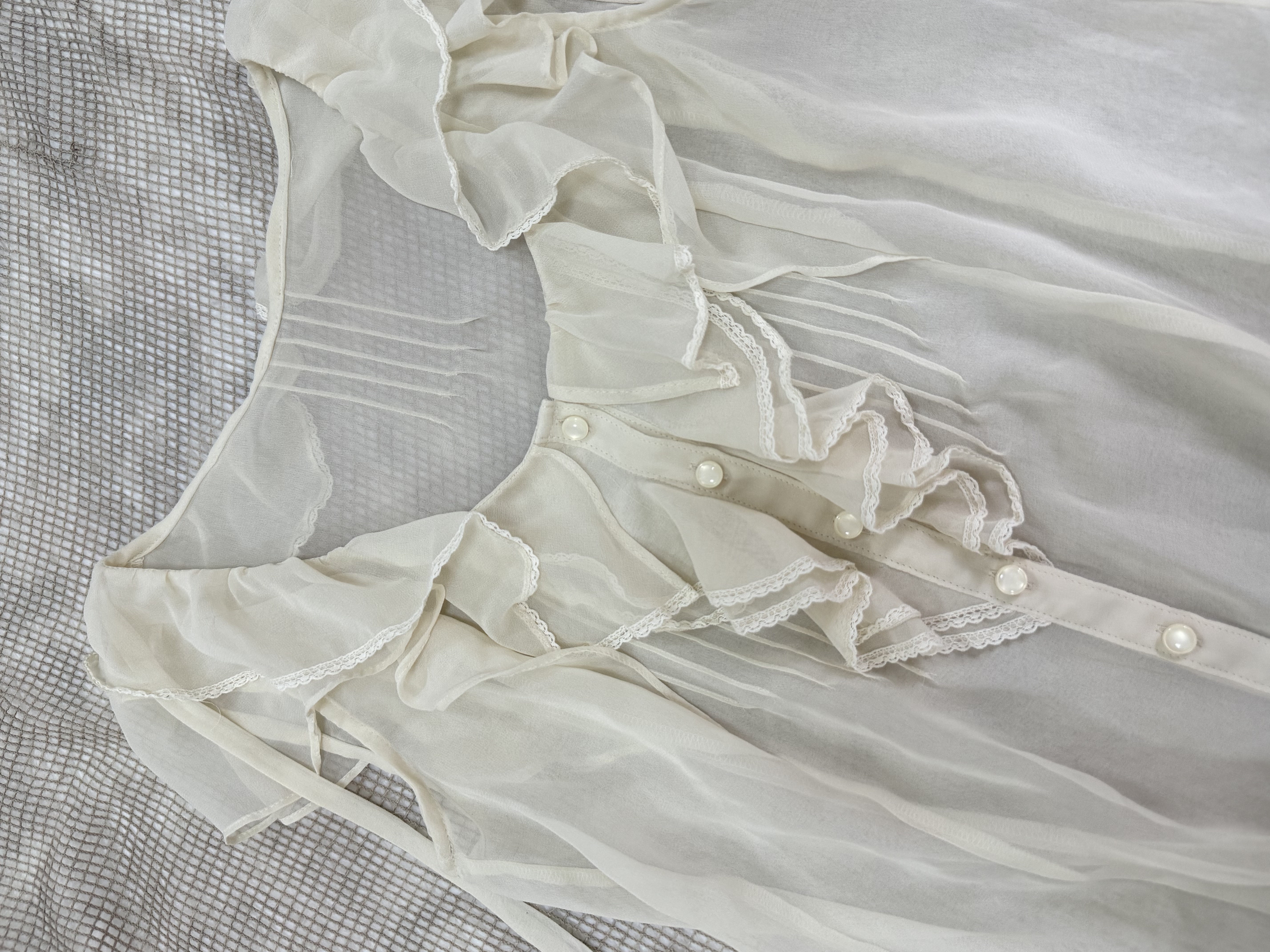 Sheer Button-Up Alabaster Mist Ruffle Top