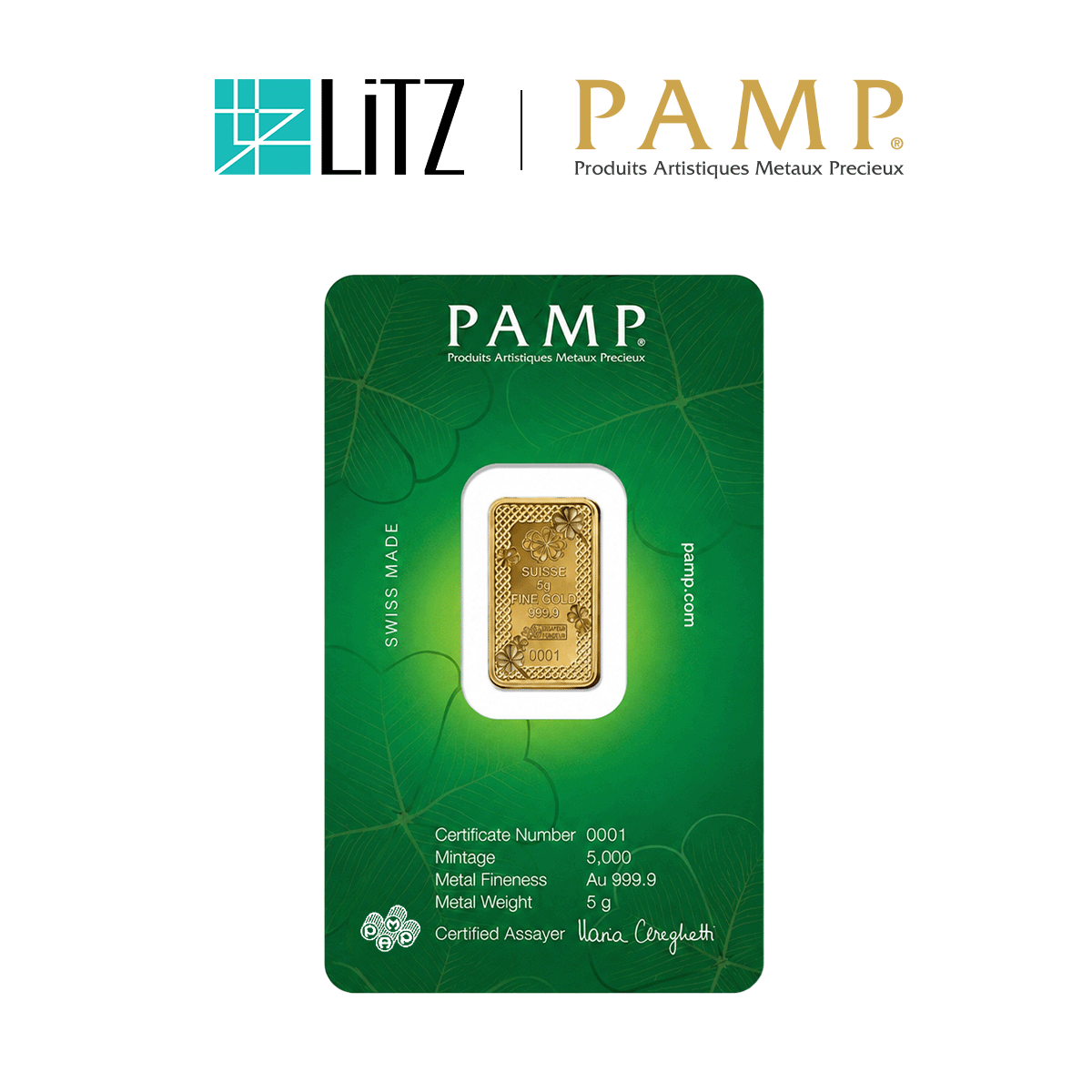 [5 gram] LITZ PAMP Suisse Lucky Charm Four-Leaf Clover Limited Edition Gold Bar (999.9) PG082