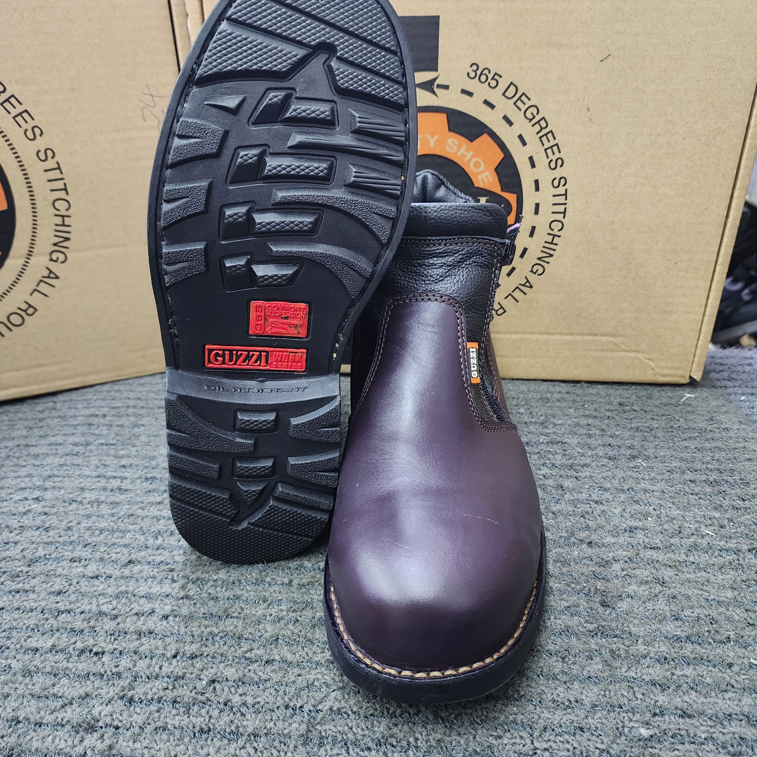 GUZZI PRO Safety 912 Rock Hammer 912 Safety Mid Cut Boot Leather Safety Boot Brown Black Shoes Burgundy Black Khaki Brown SIRIM Approved leather Rubber Outsole Kasut Keselamatan