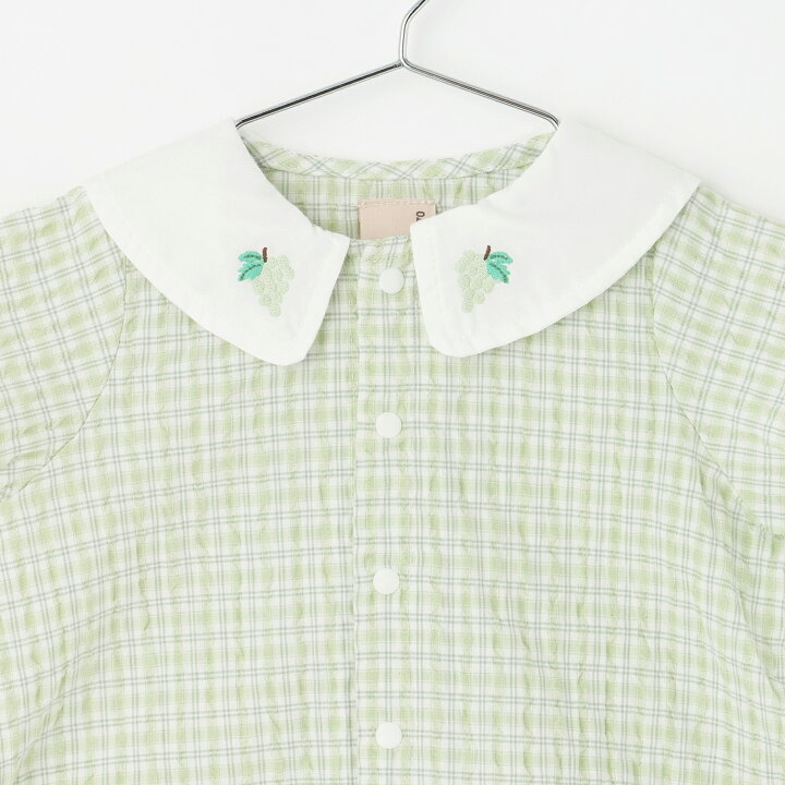 🇯🇵預訂 日本直送🇯🇵Petit Main三色水果刺繡翻領格紋短袖包屁衣