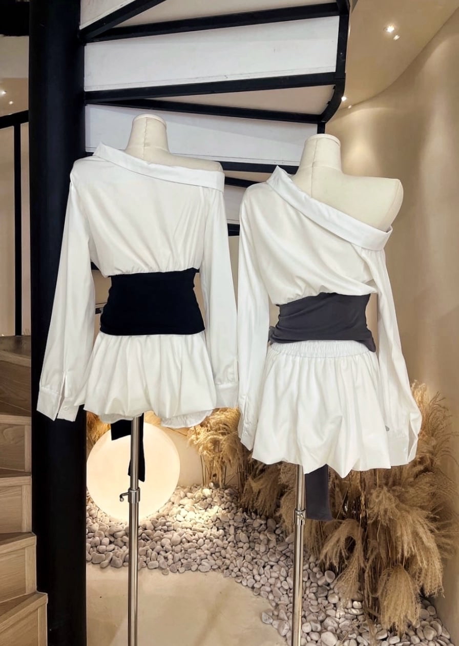 绑腰上衣+弹力半裙