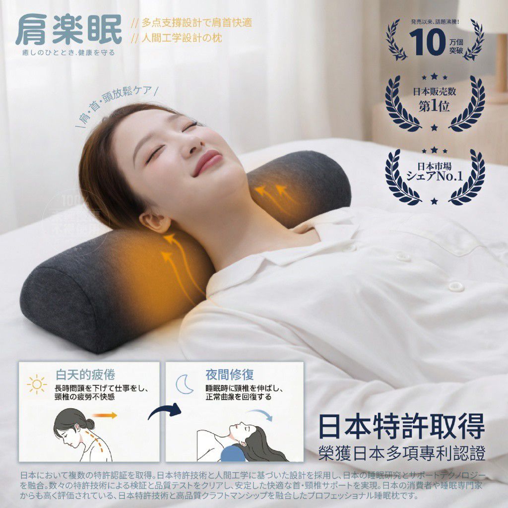 $90個.2個起$80個.肩楽眠-日本理療師指定 專利多點支撐反向牽引按摩枕