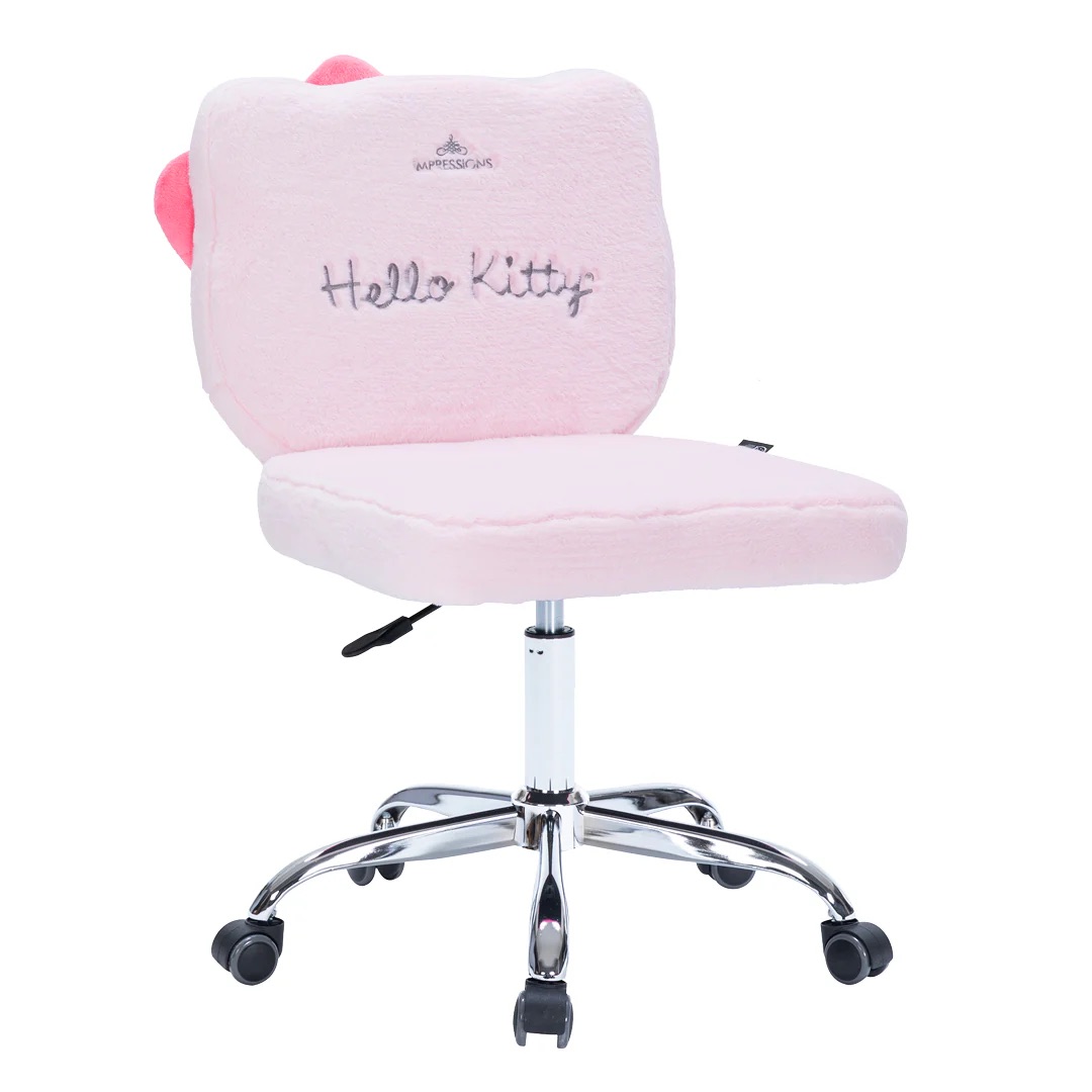 📦訂購 美國代購 Impressions Vanity Sanrio Hello Kitty Teddy Fur Swivel Vanity Chair旋轉式辦公桌椅 化妝椅