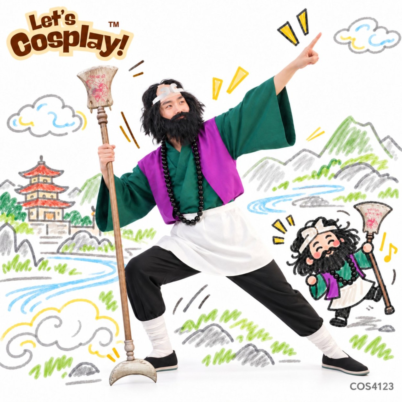 西遊記沙僧沙和尚角色扮演服裝套裝連頭箍佛珠武器道具,香港現貨Lets Cosplay COS4123