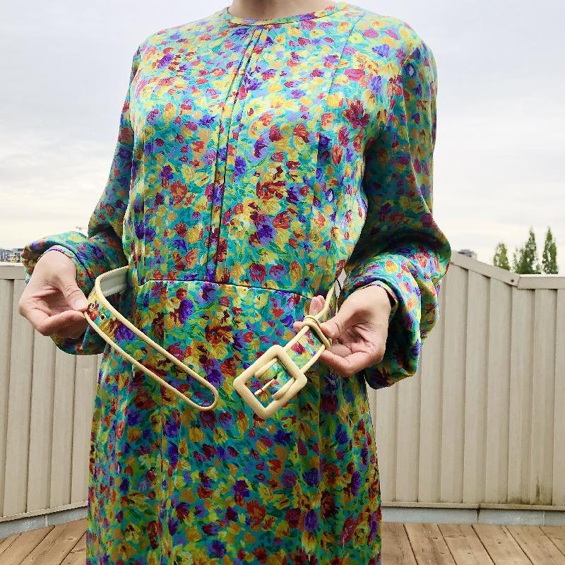 Vintage C.a. 1980s André Laug 100% Silk Made in Italy Floral Dress with original Belt(MT1625)