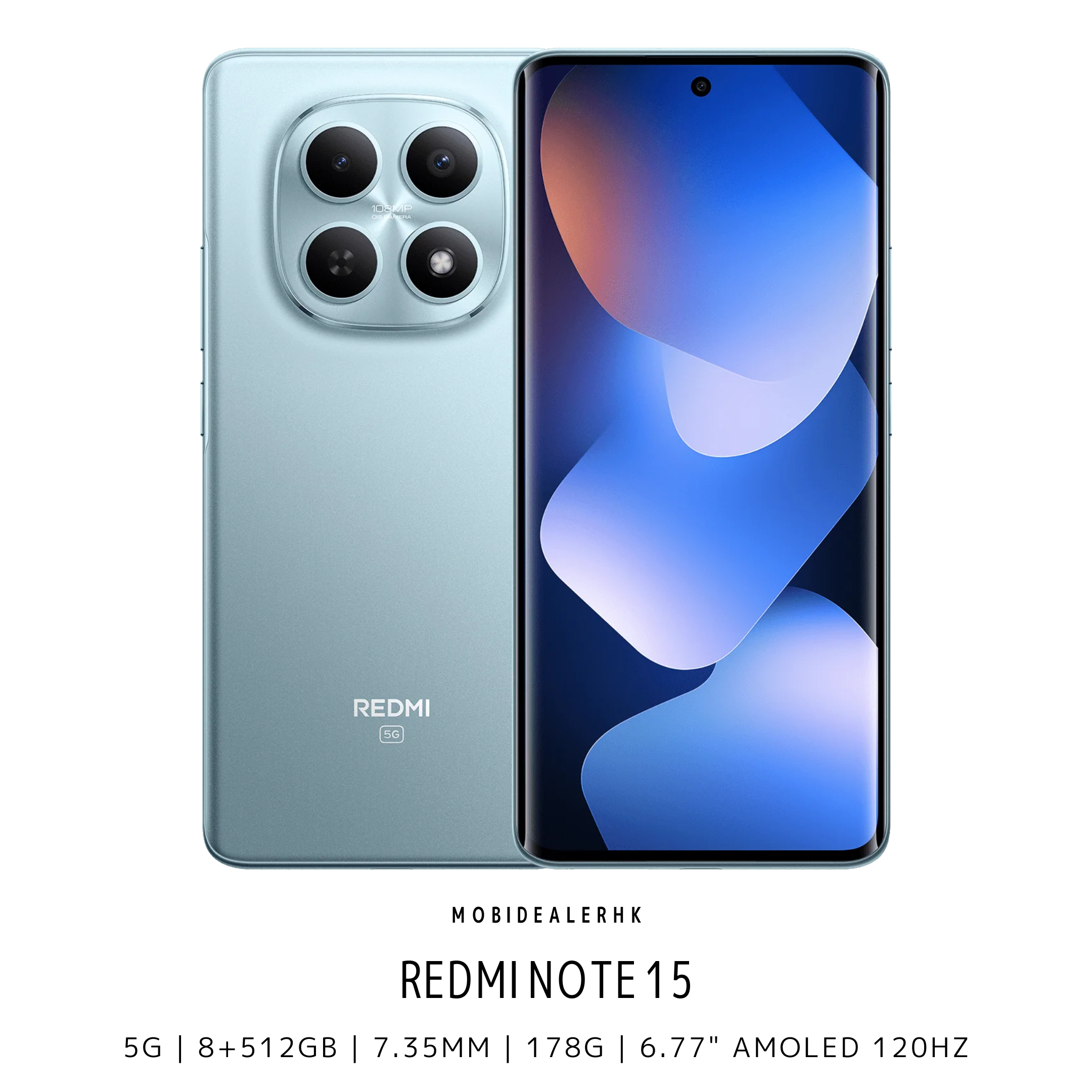 Redmi Note 15 | 紅米 Note 15 | 5G | 智能手機 | 1 億像素超清主鏡頭 | 7.35mm 輕薄羽量 178g | 5520mAh 大容量電池 | 45W 快充 | 6.77 吋 120Hz 護眼 AMOLED