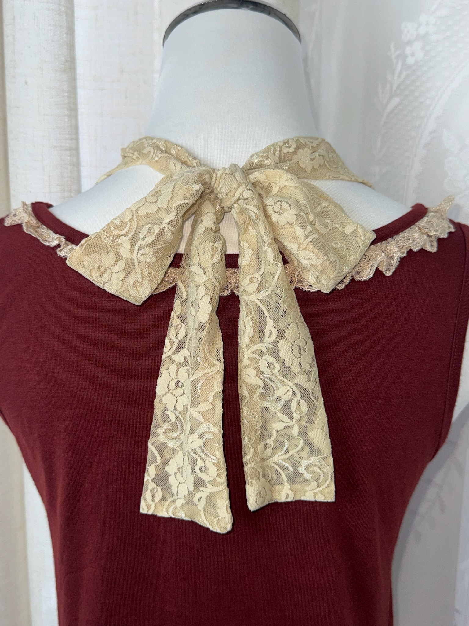 Axes Femme Burgundy Tank Top with Lace Hem