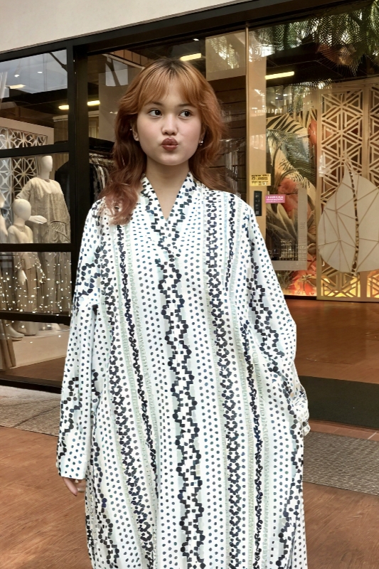 Linen Flower Stripe Dress - White