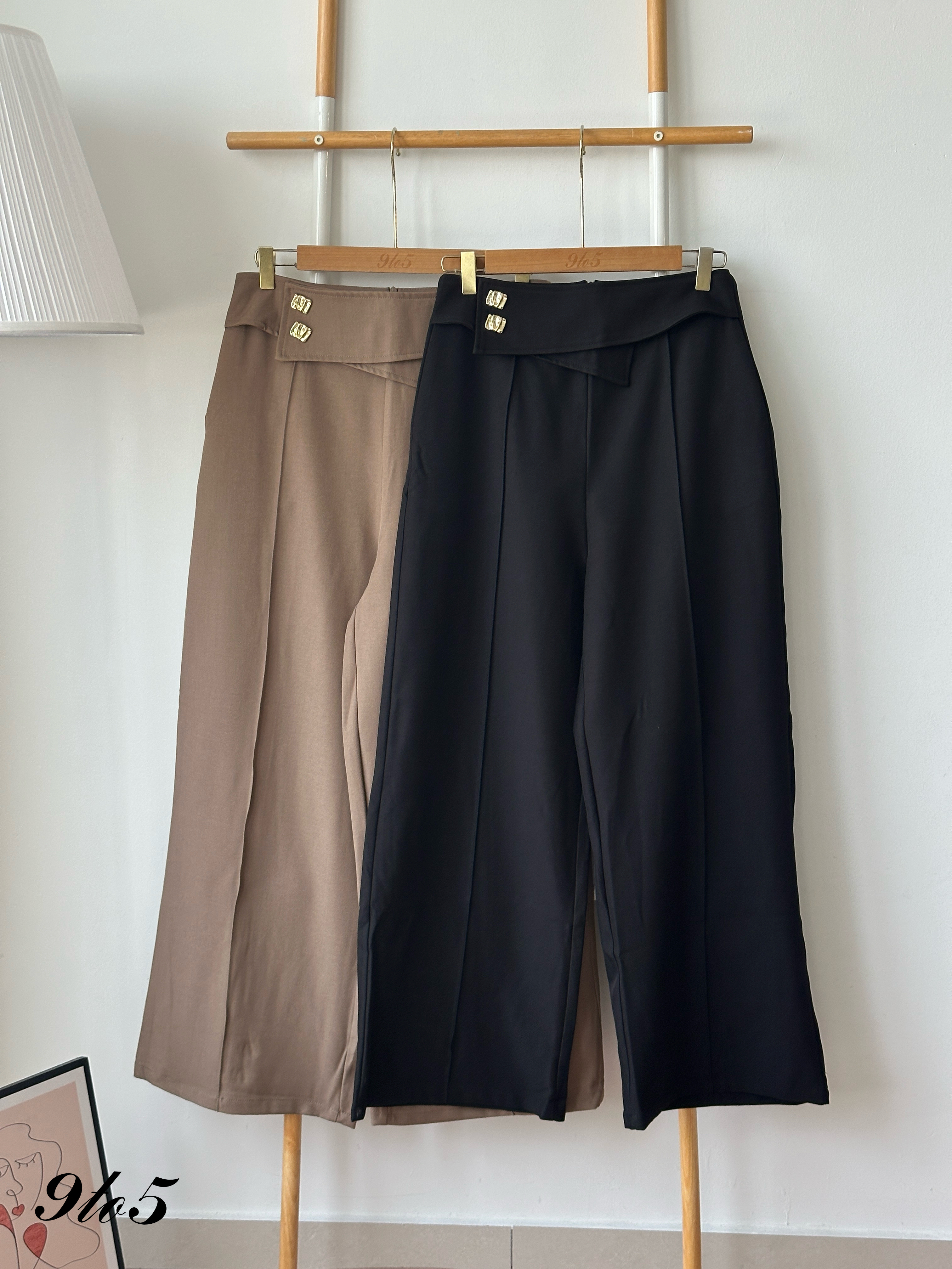 S2002 Wide Leg Long Pants - Black & Brown