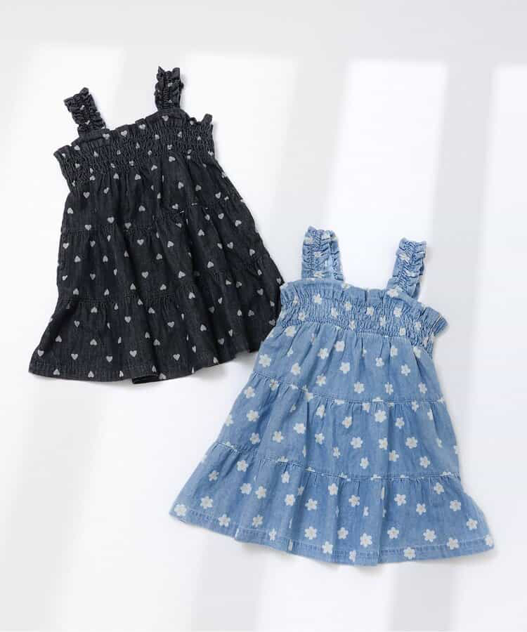 🇯🇵預訂 日本直送🇯🇵Apres les cours兩色花花愛心滿印褶皺吊帶牛仔連身裙