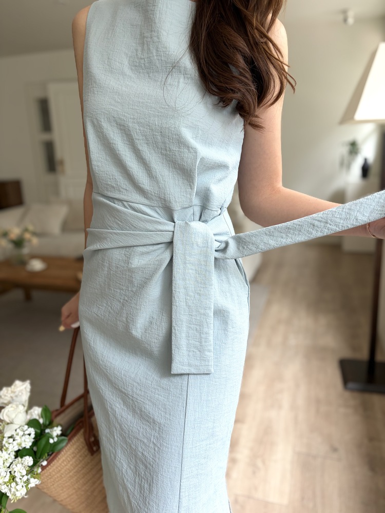 Pastelly Gathered Waist Dress (Blue)