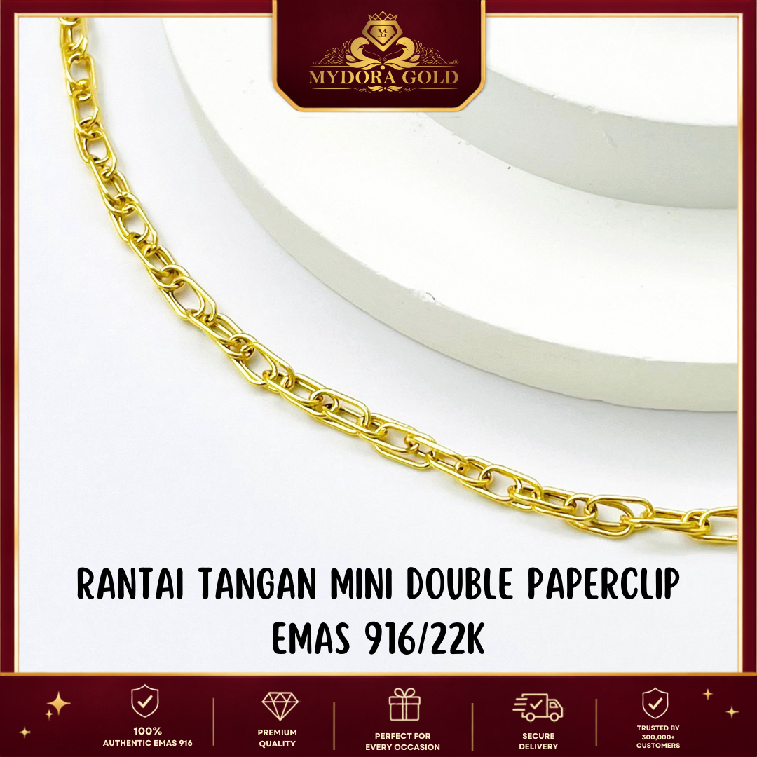 MYDORA Rantai Tangan Mini Double Paperclip l EMAS 916/22K
