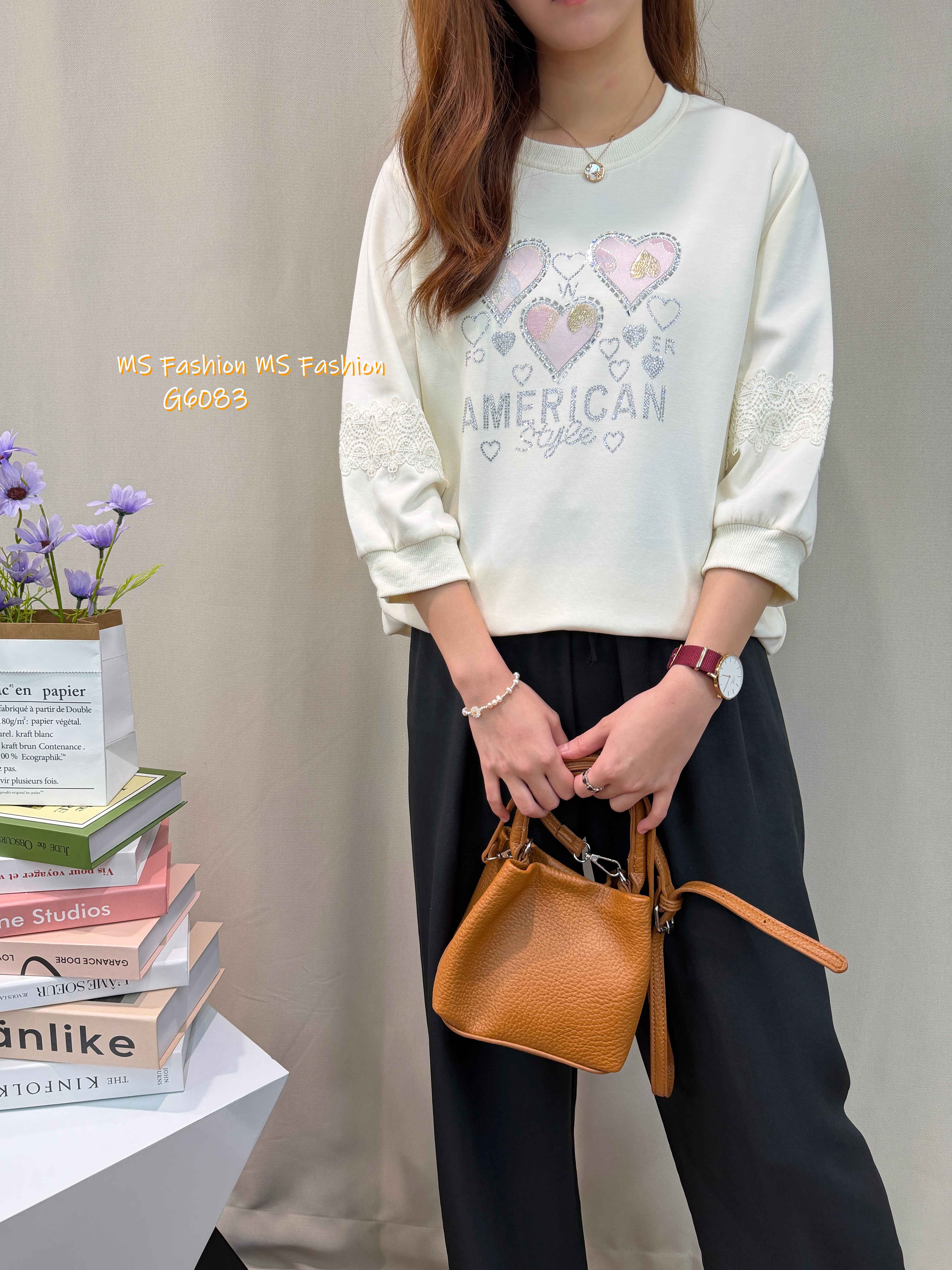 G6083 韓國🇰🇷心心圖案閃石top