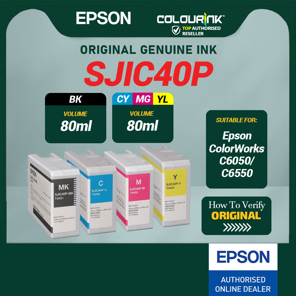 EPSON SJIC40P Pigment Ink Cartridge | BK CY MG YL | Maintenance Box For ColorWorks C6550