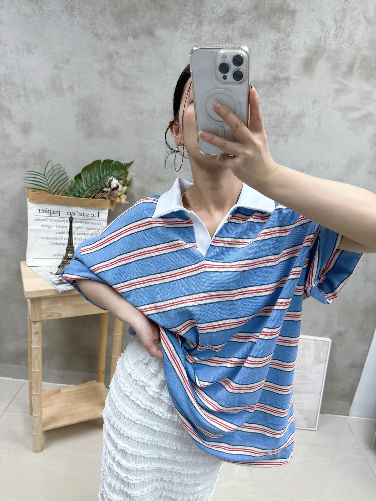 G10 拼色Polo領橫間top