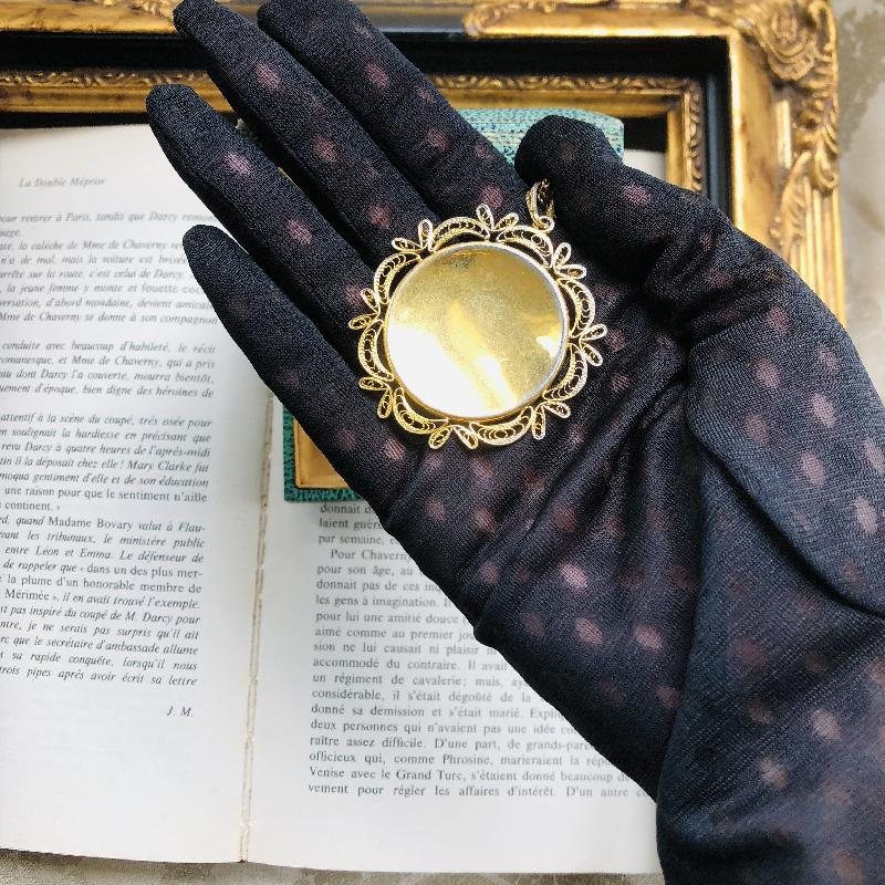 Vintage Bird and Foliage Damascene Set in Hand-Made Filigree Frame Pendant Necklace(MZ111)