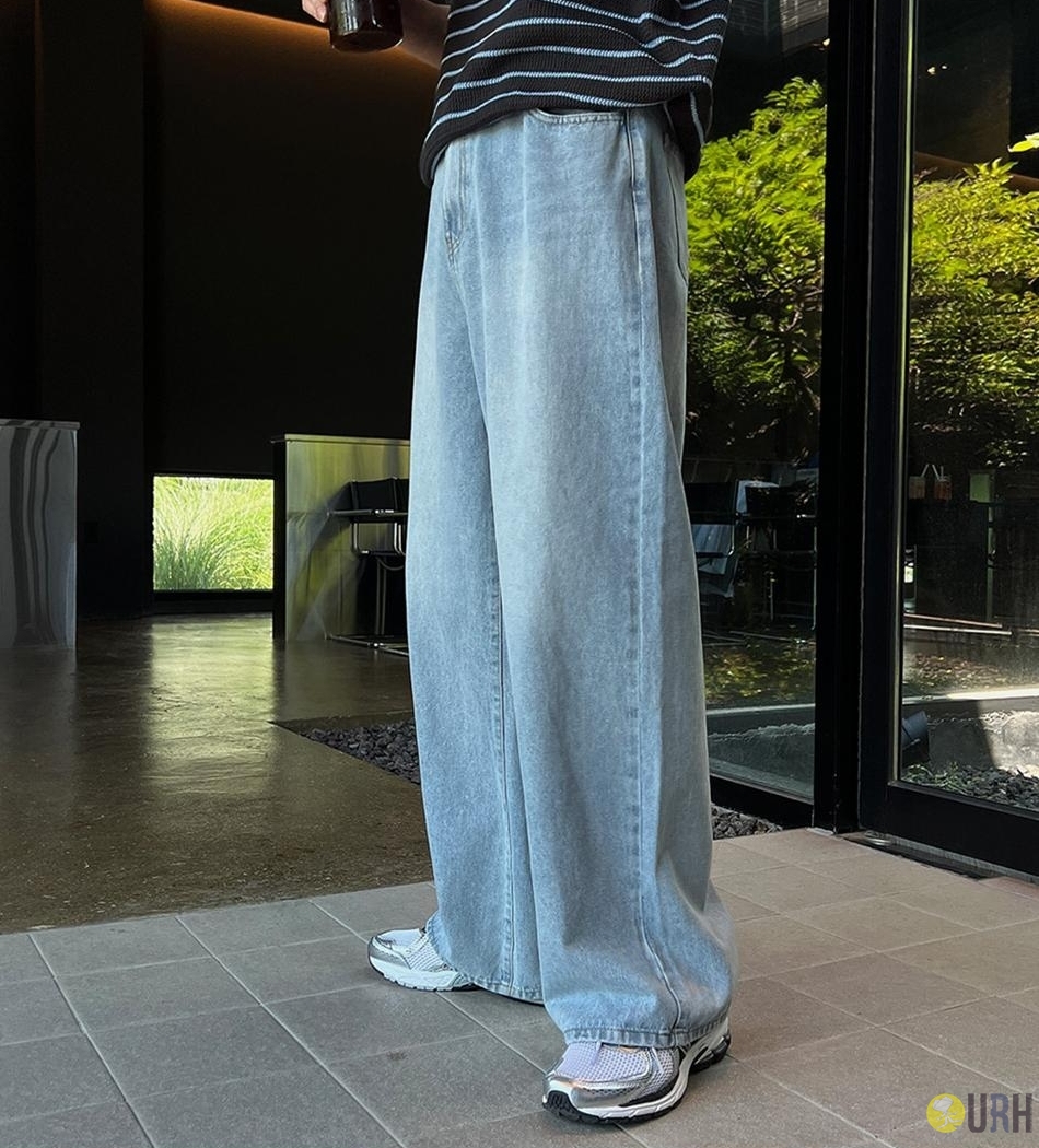 【100%保證韓國直送】自然水洗貓鬚紋挺闊寬鬆直腳牛仔褲 👖 [4 color] RG165696