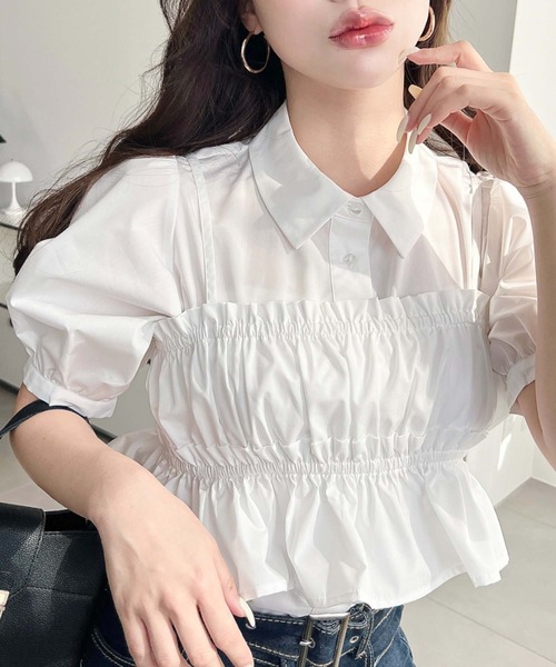 荷葉邊抹胸短袖襯衫上衣【JT036】