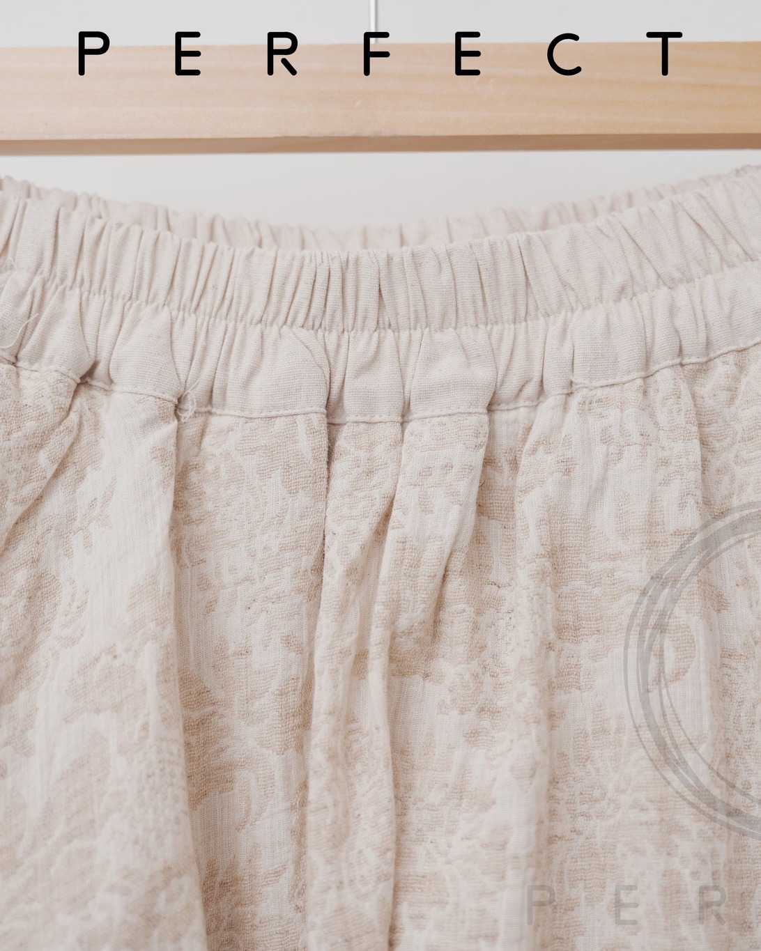 S0015_A字棉麻拼文青喱士拼佈裙（百搭米色）