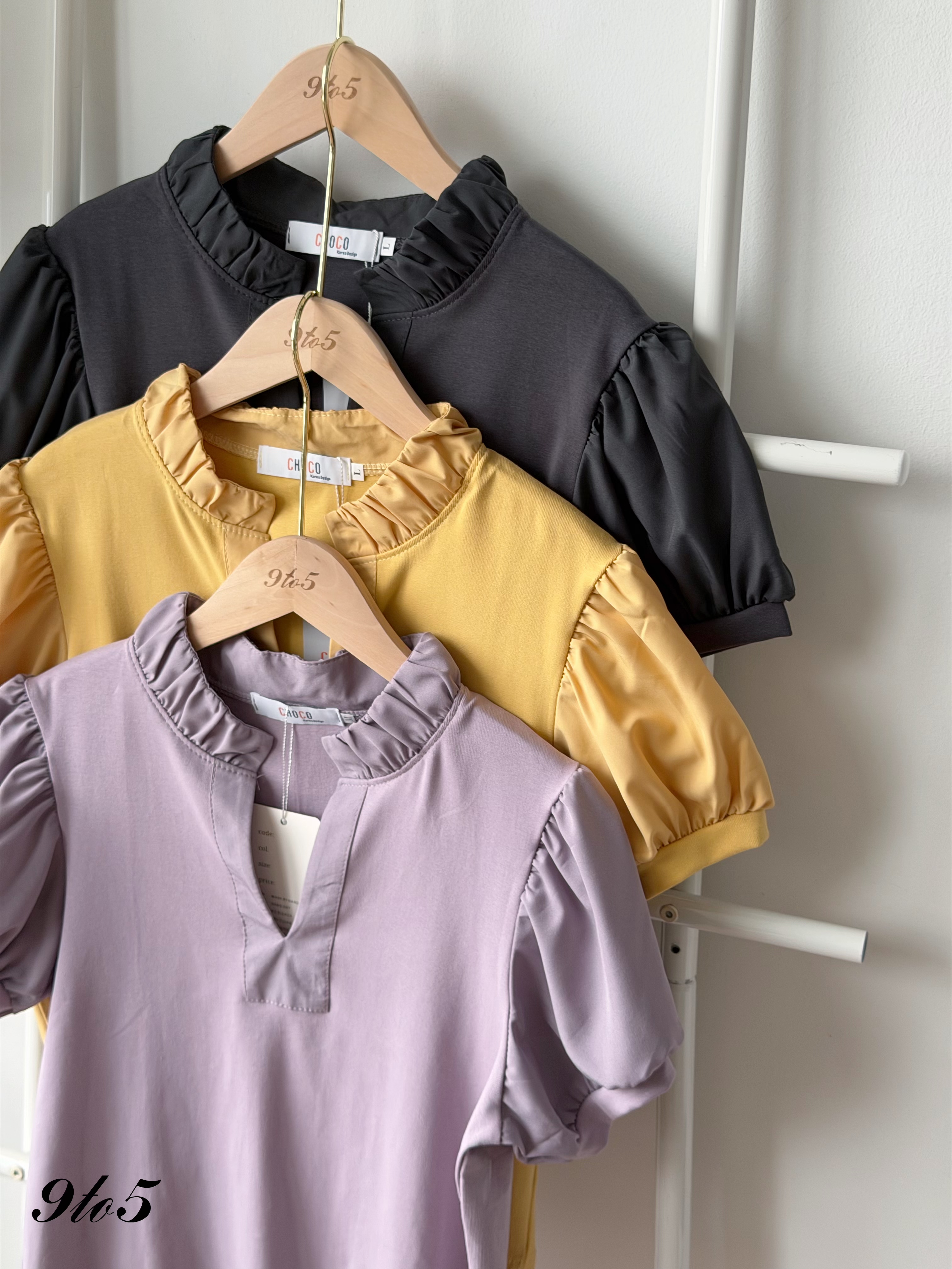 T4534 Puff Sleeve Ruffle Collar Blouse - 3 Colors 