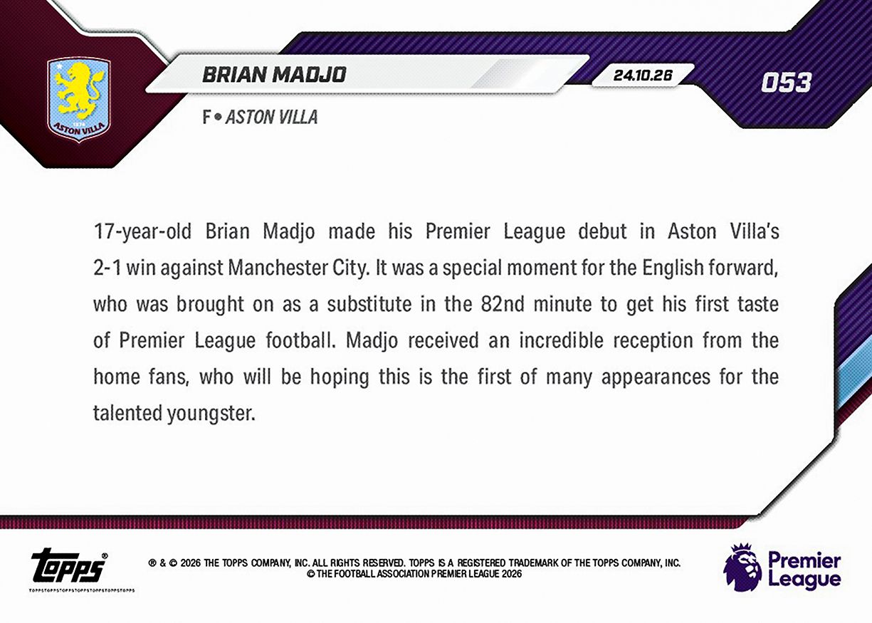 Brian Madjo - 2026-27 Premier League Topps NOW® #53 英超地標戰 RC【團購】
