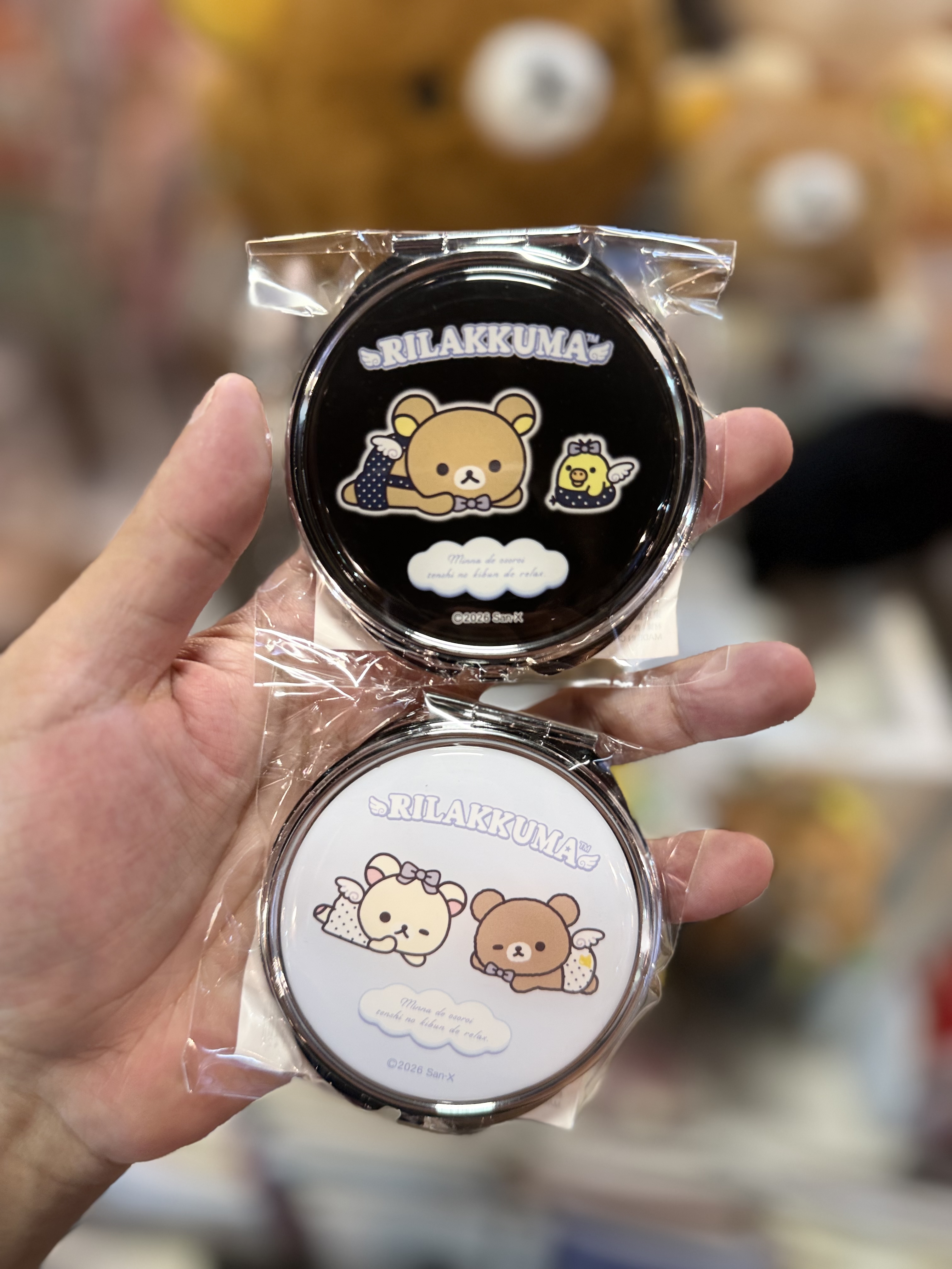 《現貨》全新Rilakkuma 黑白波點天使系列圓型小摺鏡
