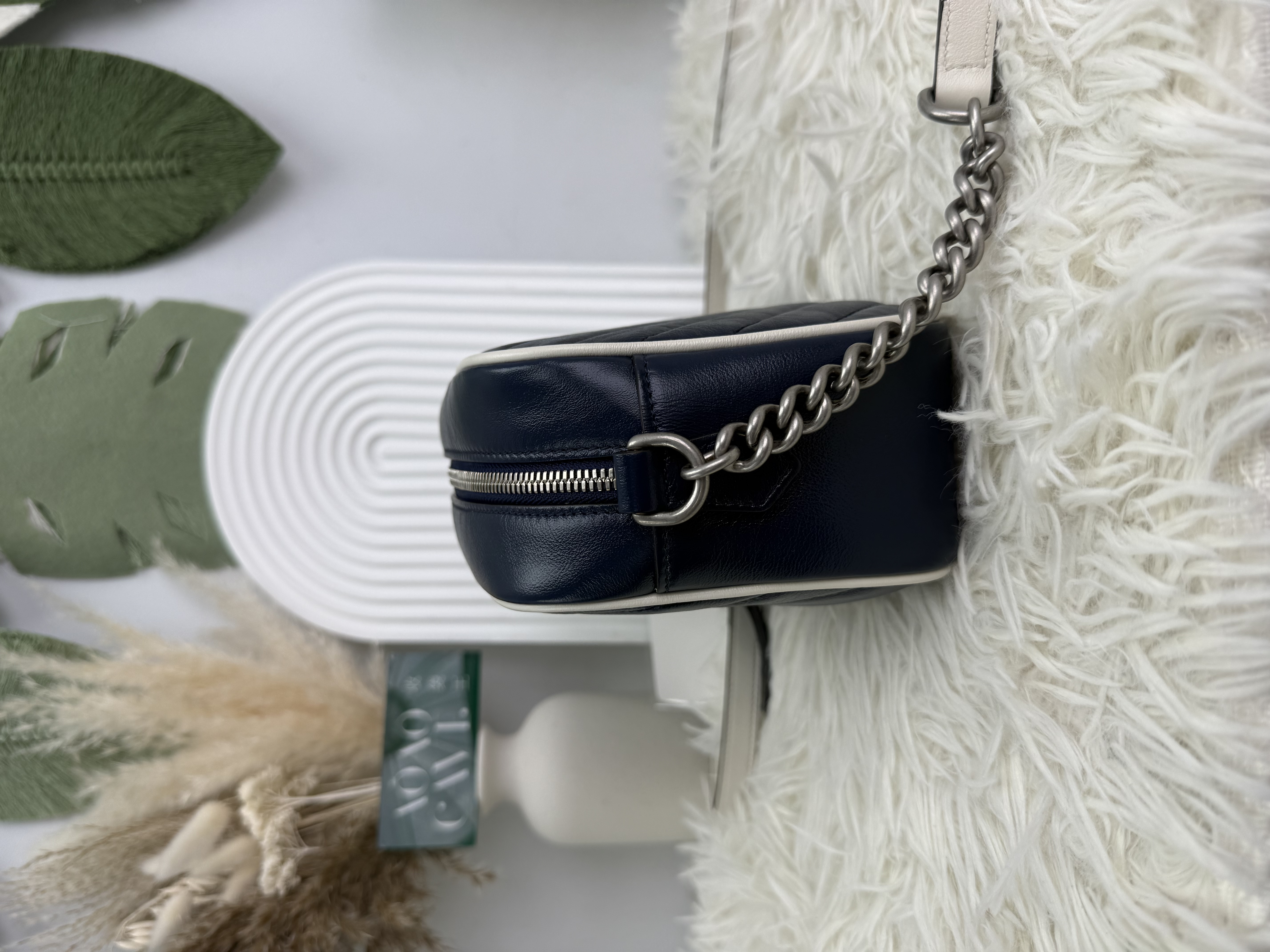 GUCCI 閑置品💫Classic Blue Marmont 銀扣相機包 24cm💙