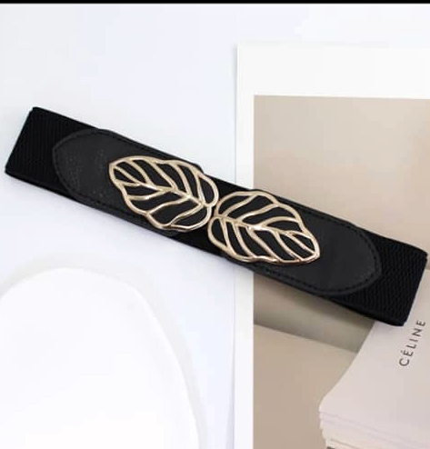 Medium Buckle Wide Belts Classic Solid Color Elastic Waistband