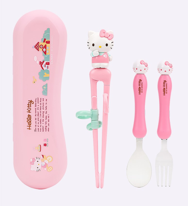【預訂】 韓國直送 Sanrio Hello Kitty 學習筷子餐具連收納盒三件套