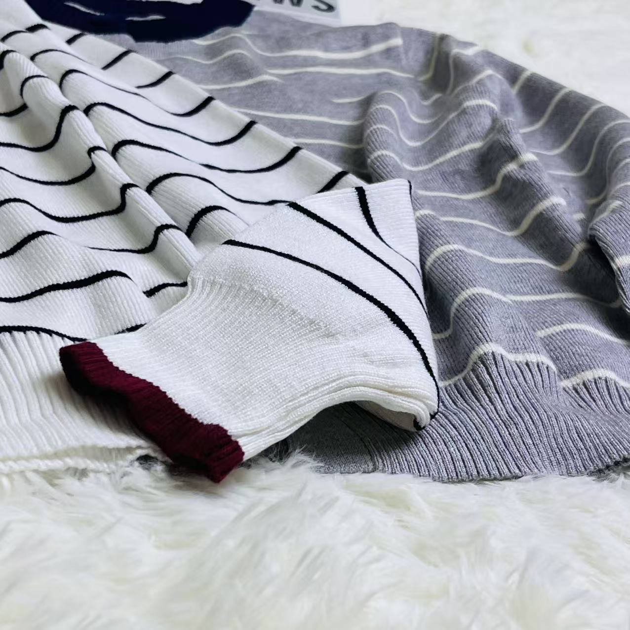 C2004#M2952 Minimal Stripe Knit Outer | Clean Look Casual Jacket