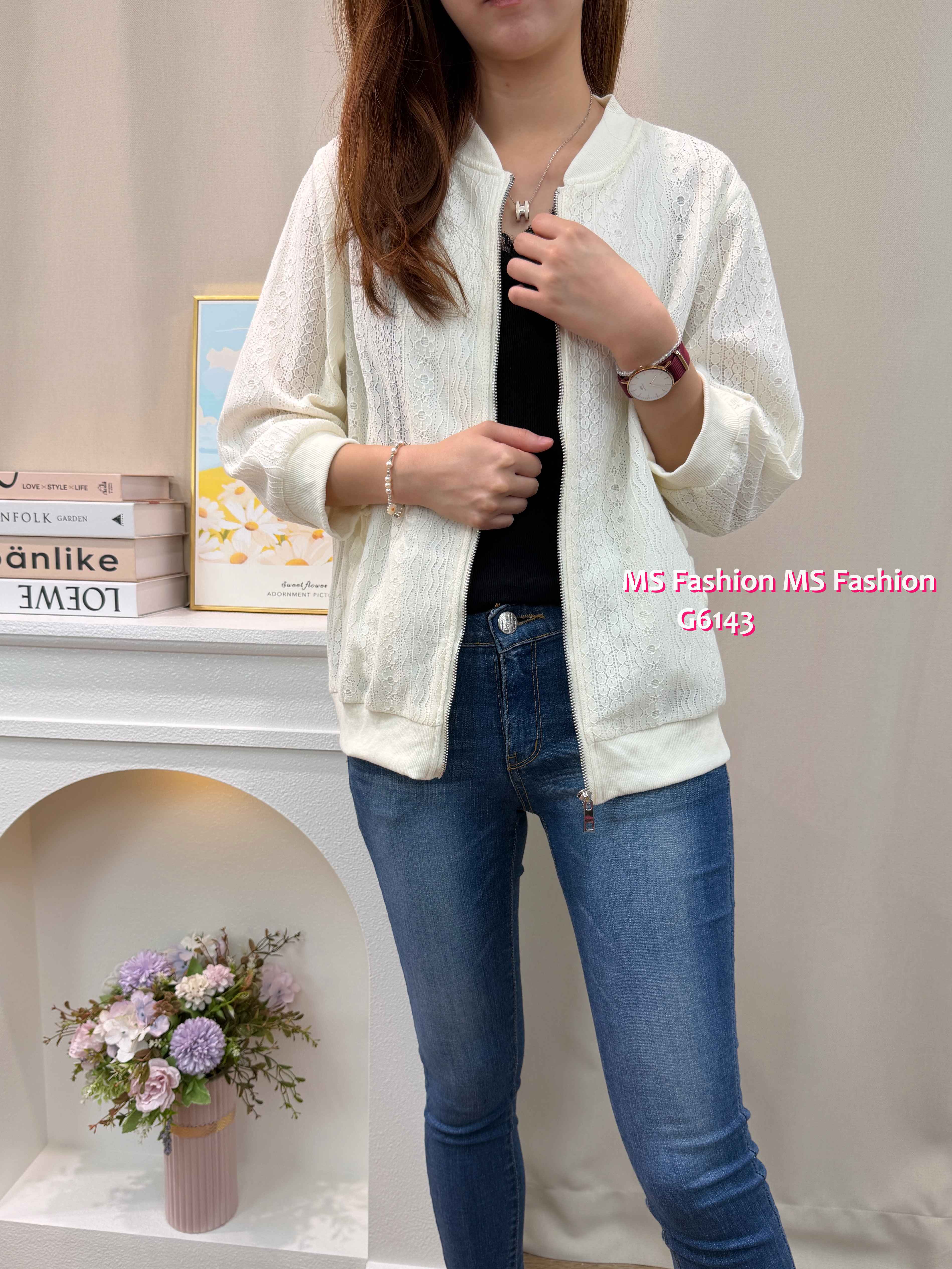 G6142 韓國🇰🇷lace中袖拉鏈外套