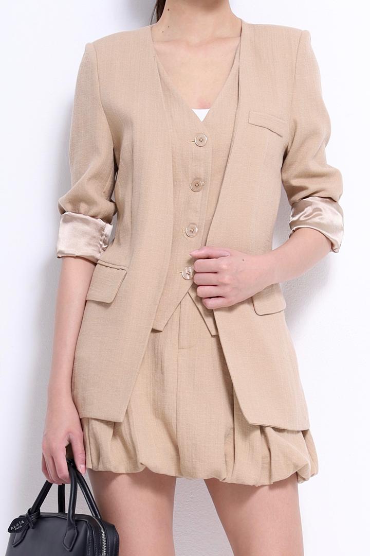 CB2717 LONG SLLV LINEN VEST BLAZER
