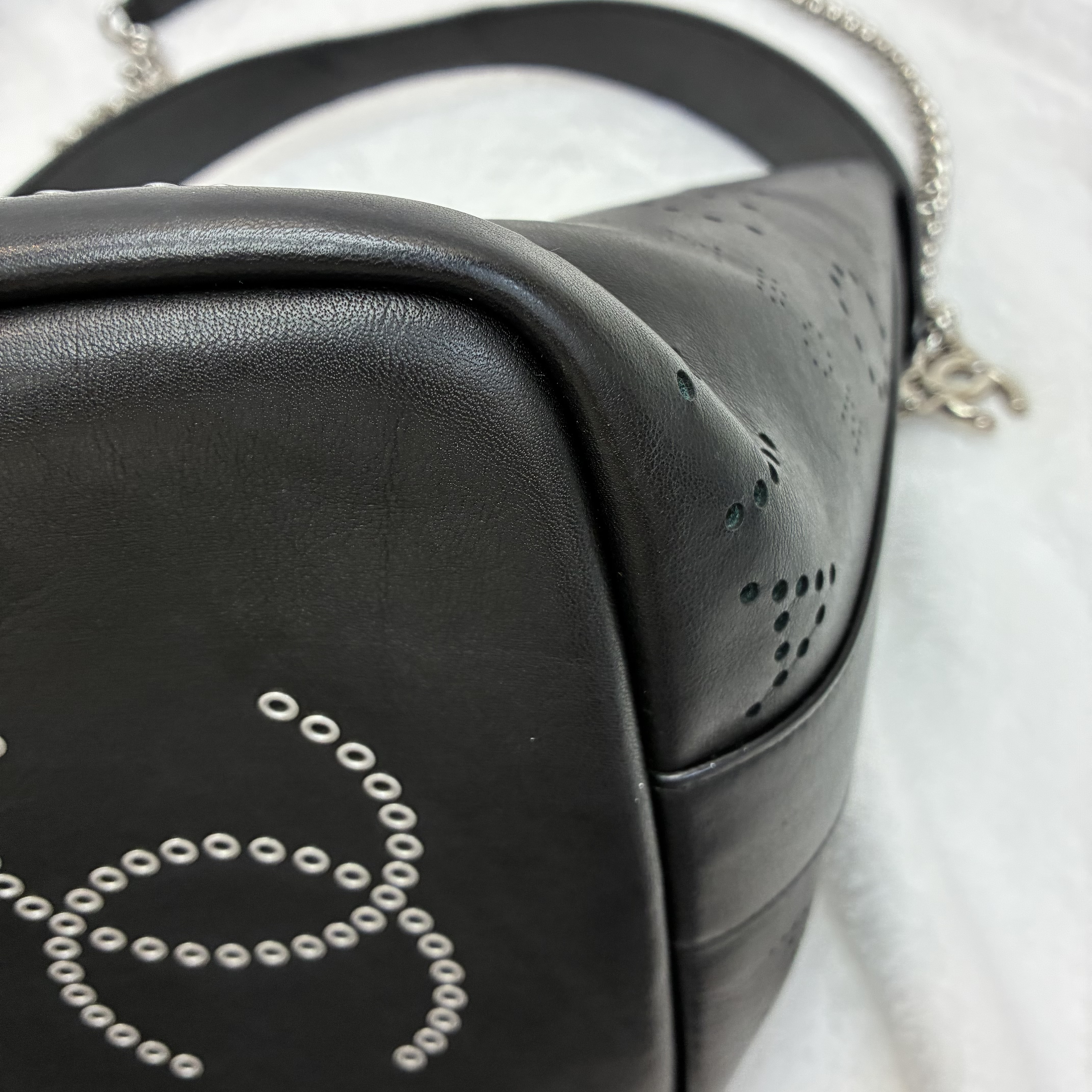 Chanel Small Perforated Calfskin Logo Eyelet Bucket Bag 香奈兒黑色穿孔小牛皮logo眼孔水桶包