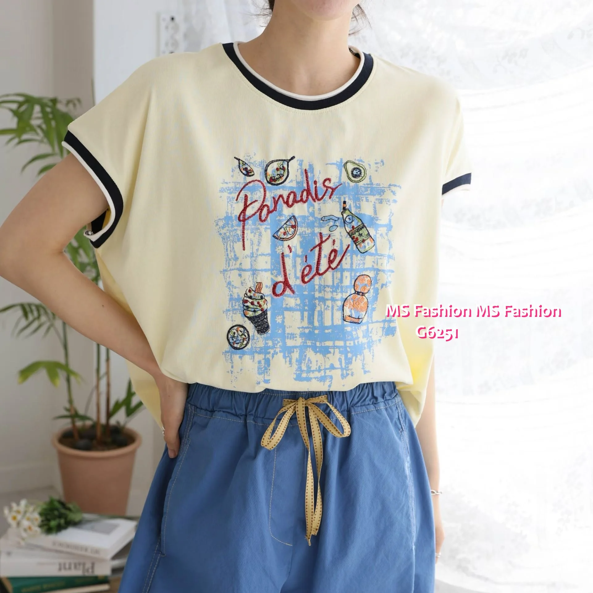 G6251 韓國🇰🇷高質靚print拼邊top