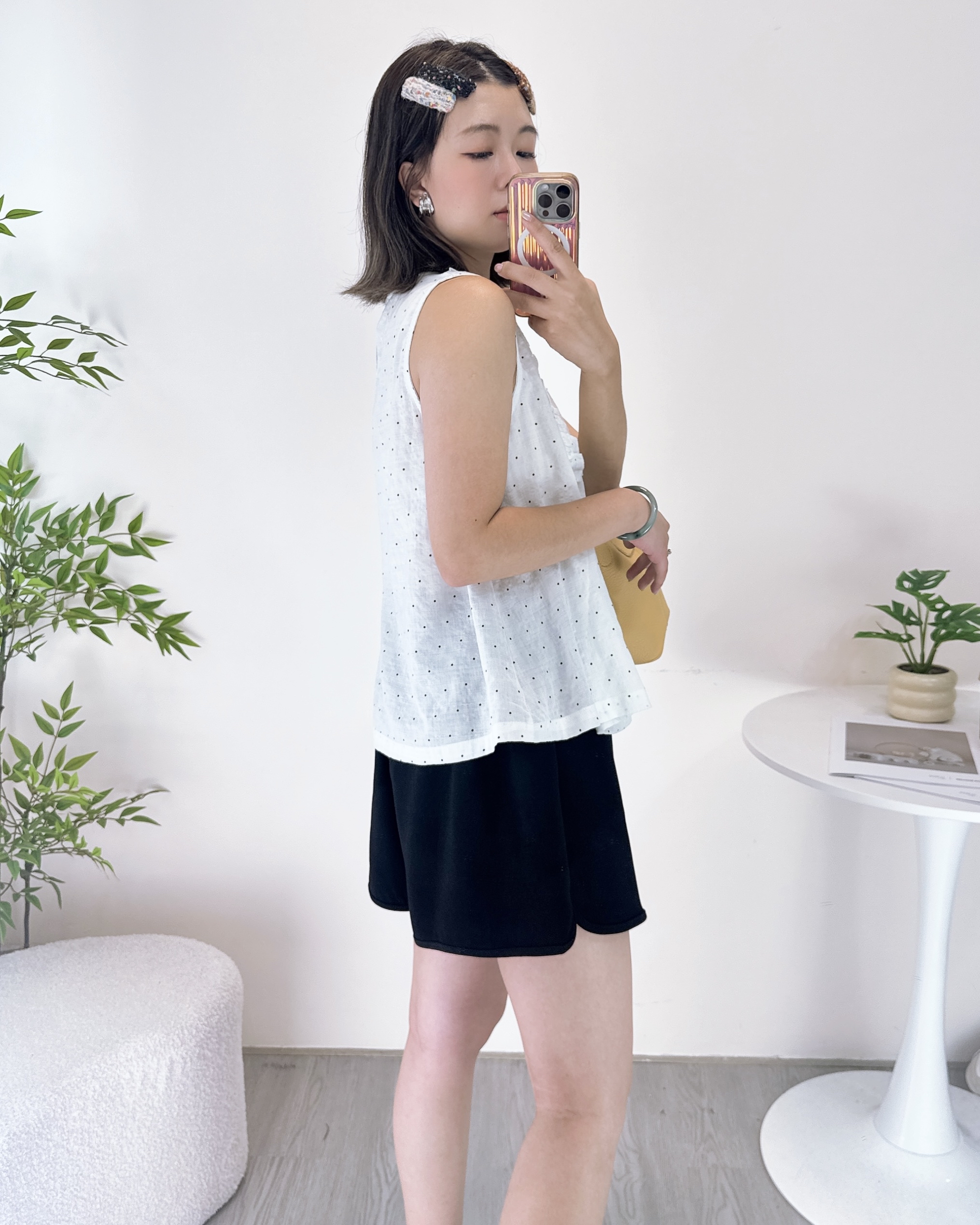 超輕薄波點棉布背心上衣 2色