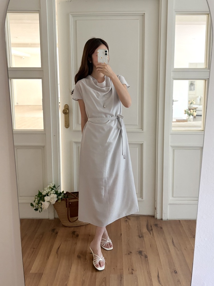 Draped Neck Dress with Inner Slip (Misty Blue)