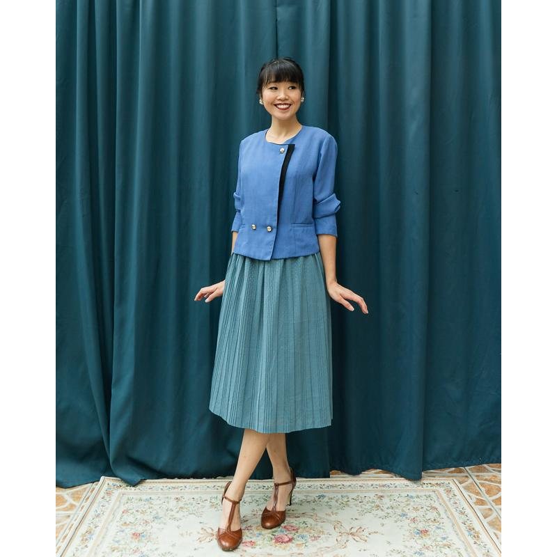 C.a. 1980s Geometric Linear Blue and Black Duo0-Colour Two Way Autumn Blazer (MT1606-22)
