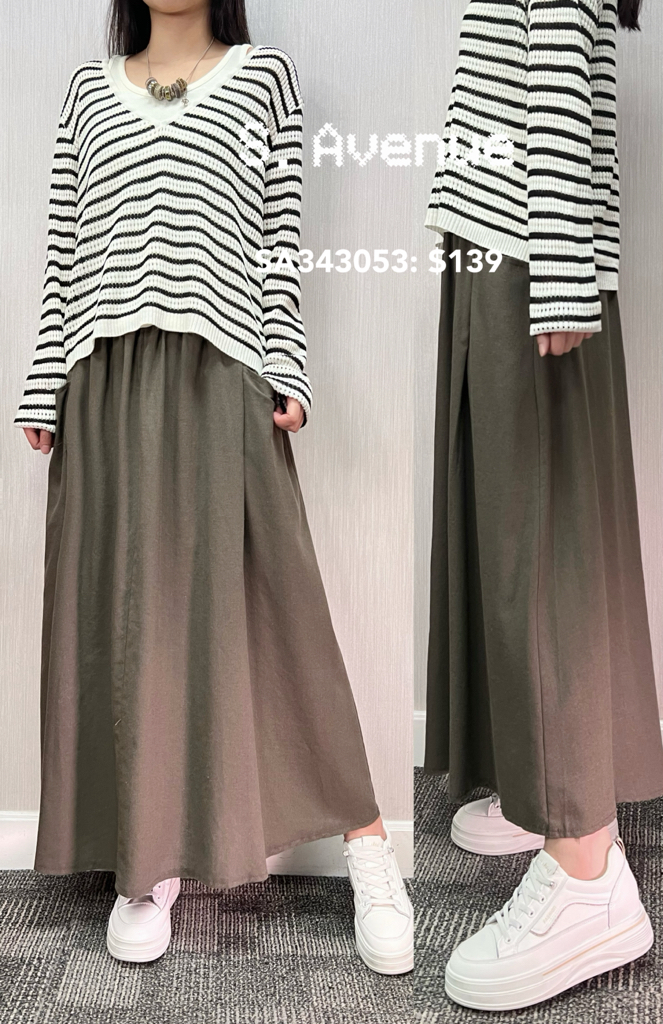 SA343053: 橡筋腰前有鈕雙袋A字裙