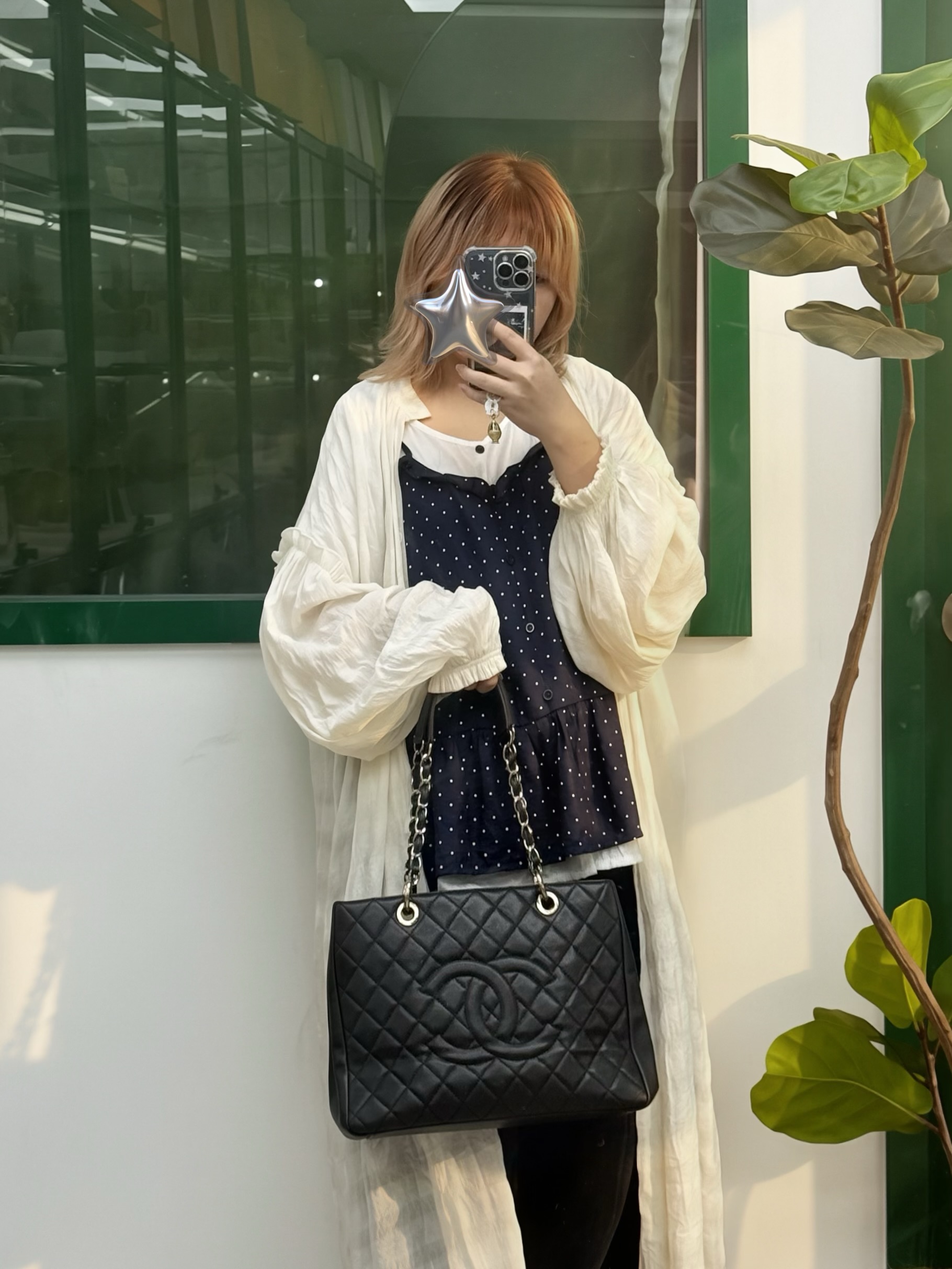 Chanel👜 PRE OWNED 🛍️Grand Shopping Tote 黑銀荔枝牛皮🖤  