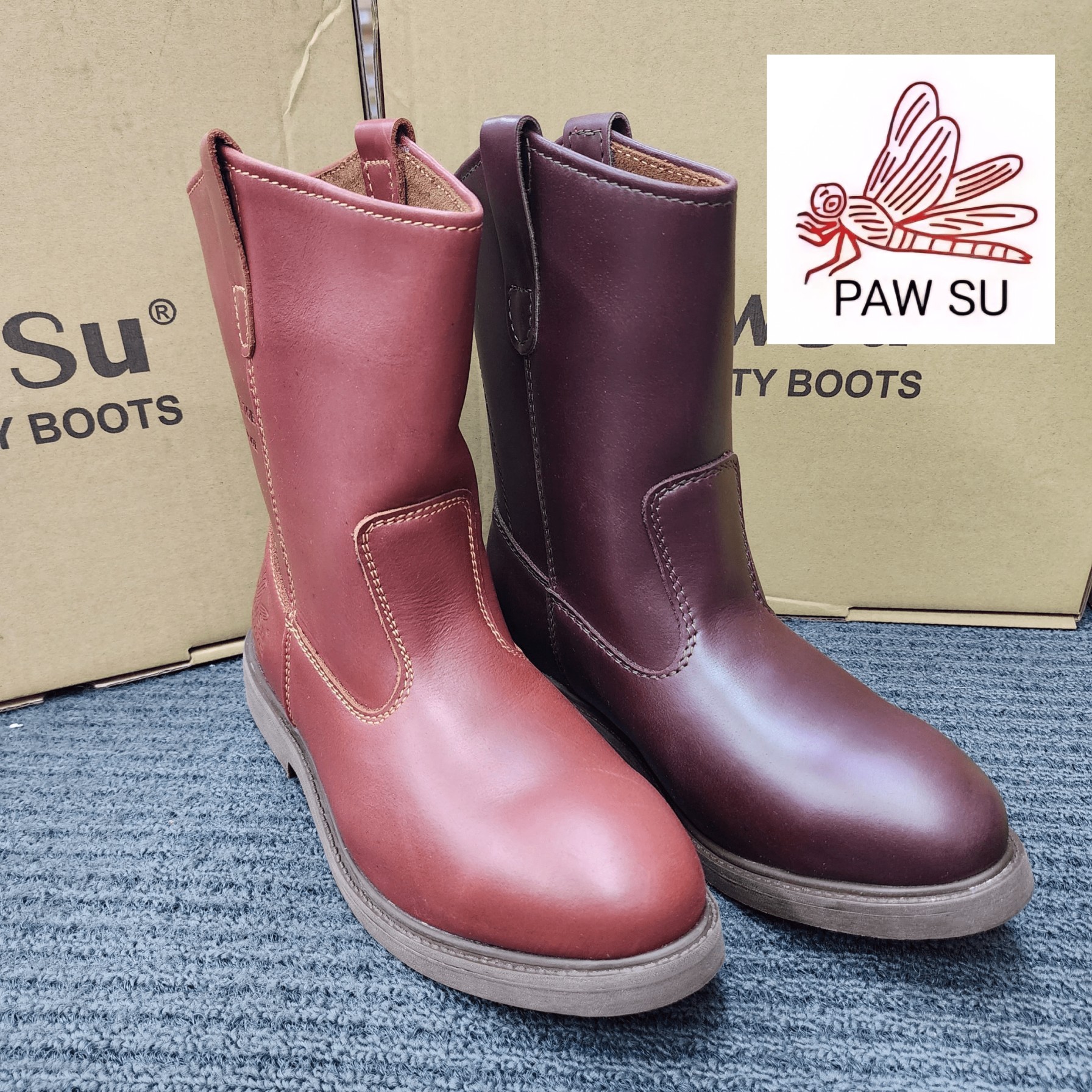PAWSU SAFETY PS 215 A SHAPE KASUT KESELAMATAN ORIGINAL COFFEE BROWN DENGAN  STEEL PLATE TOE CAP