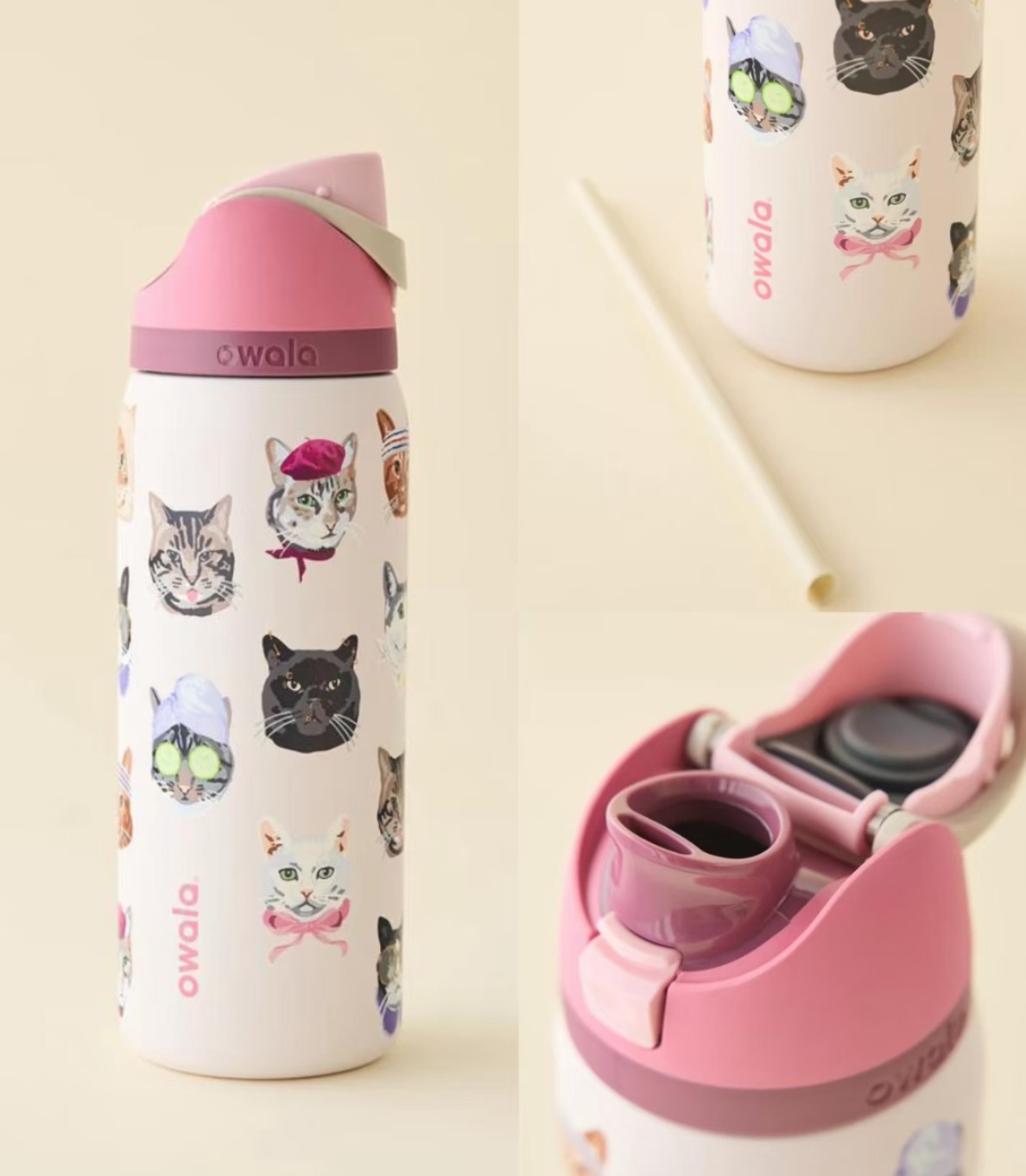 限定款Owala FreeSip x UO Cat Collage 貓咪印花保冷保温杯  貓奴必備