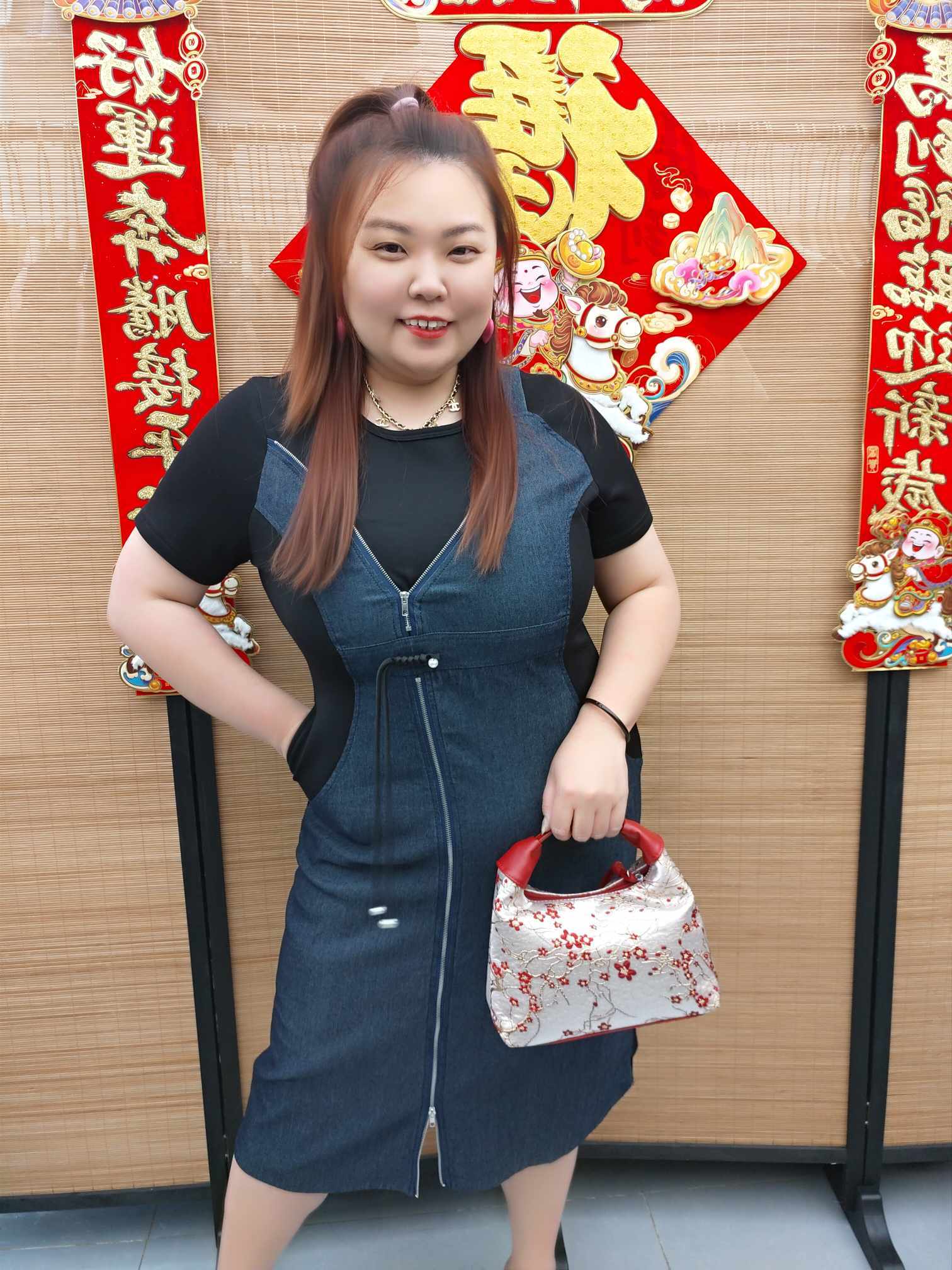 DDH09 TW#6085 拉链设计拼牛仔连衣裙