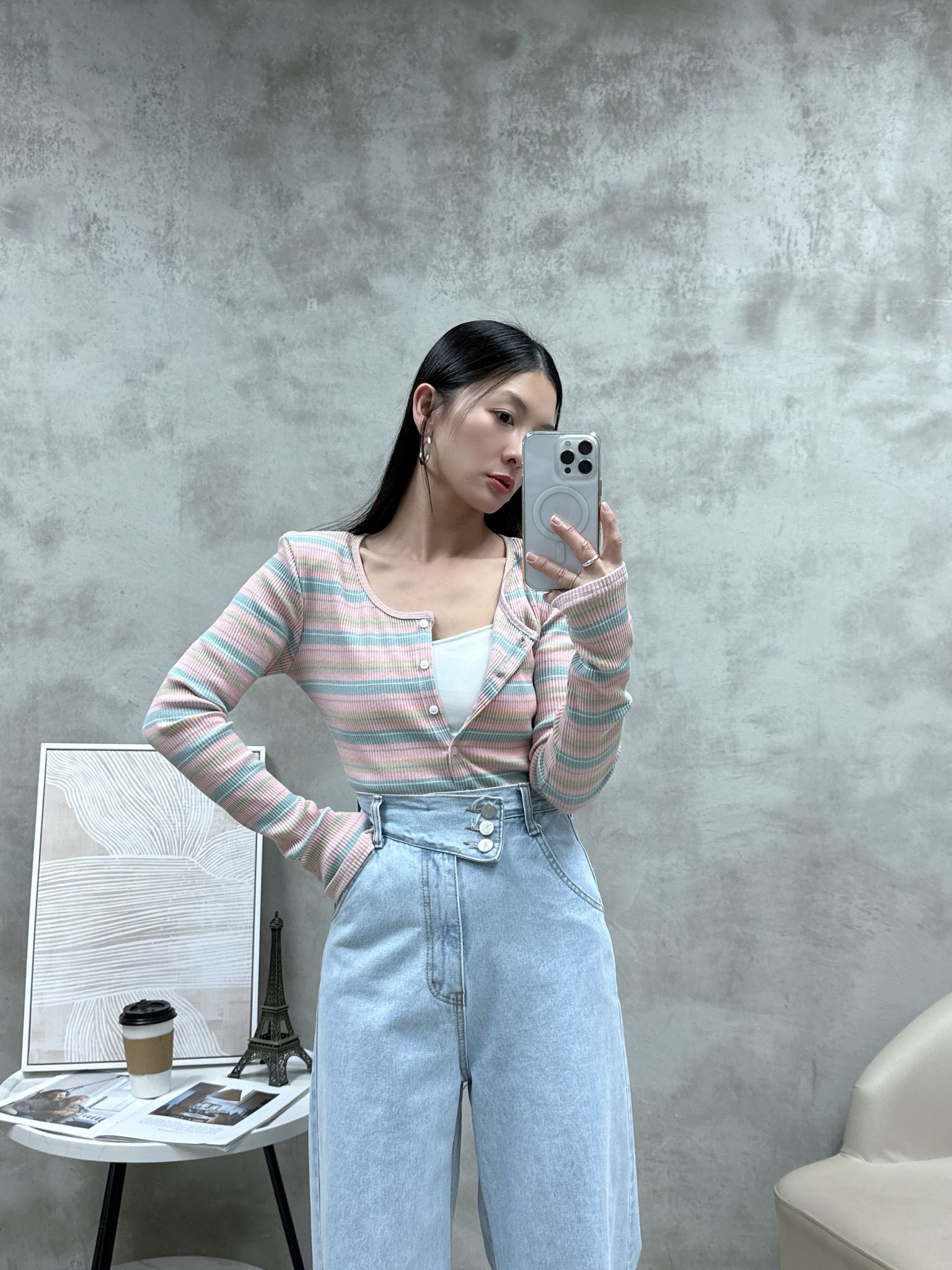 C04 拼色橫紋外套